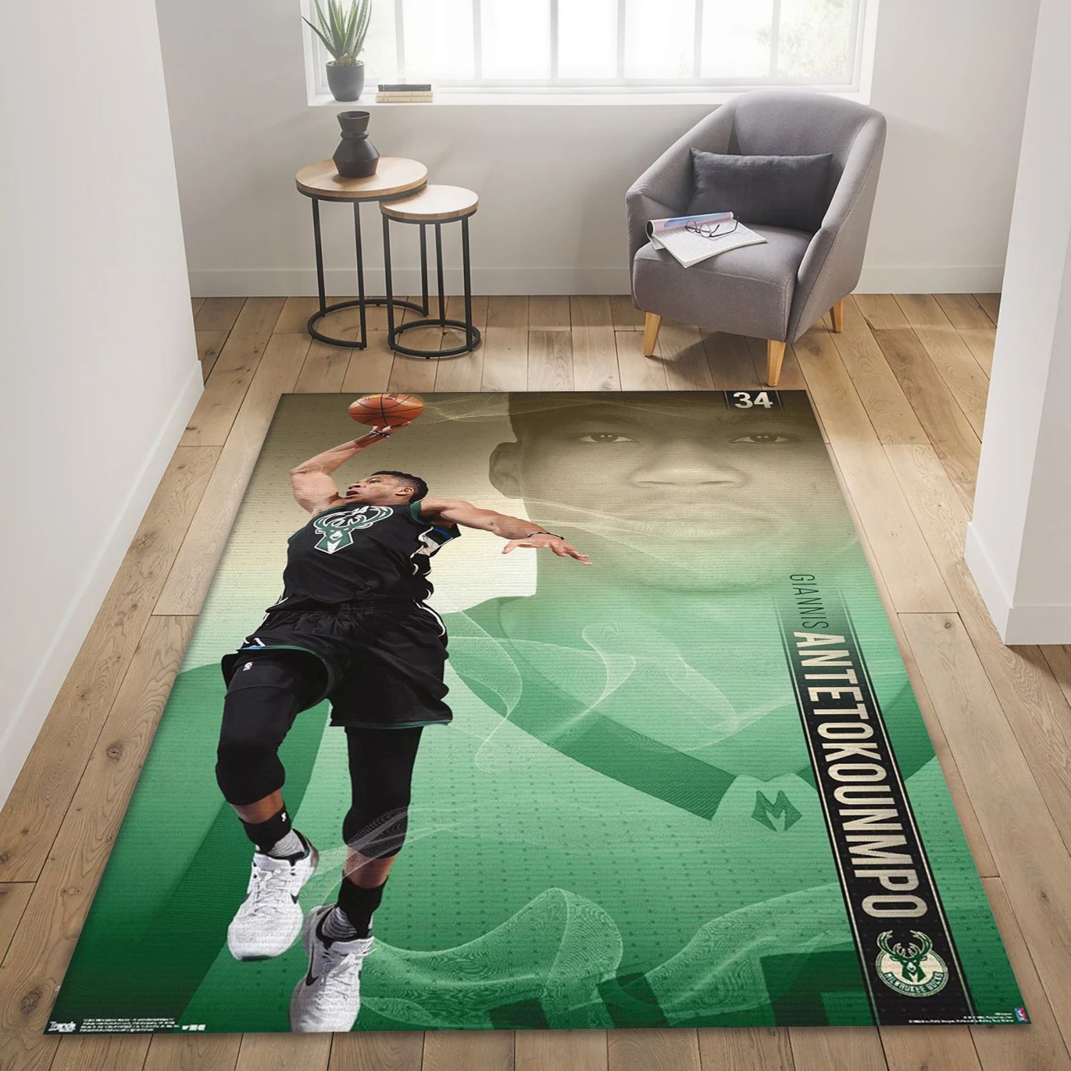 Giannis Antetokounmpo Milwaukee Bucks NBA Area Rug For Christmas, Living Room Rug - Room Decor - Indoor Outdoor Rugs