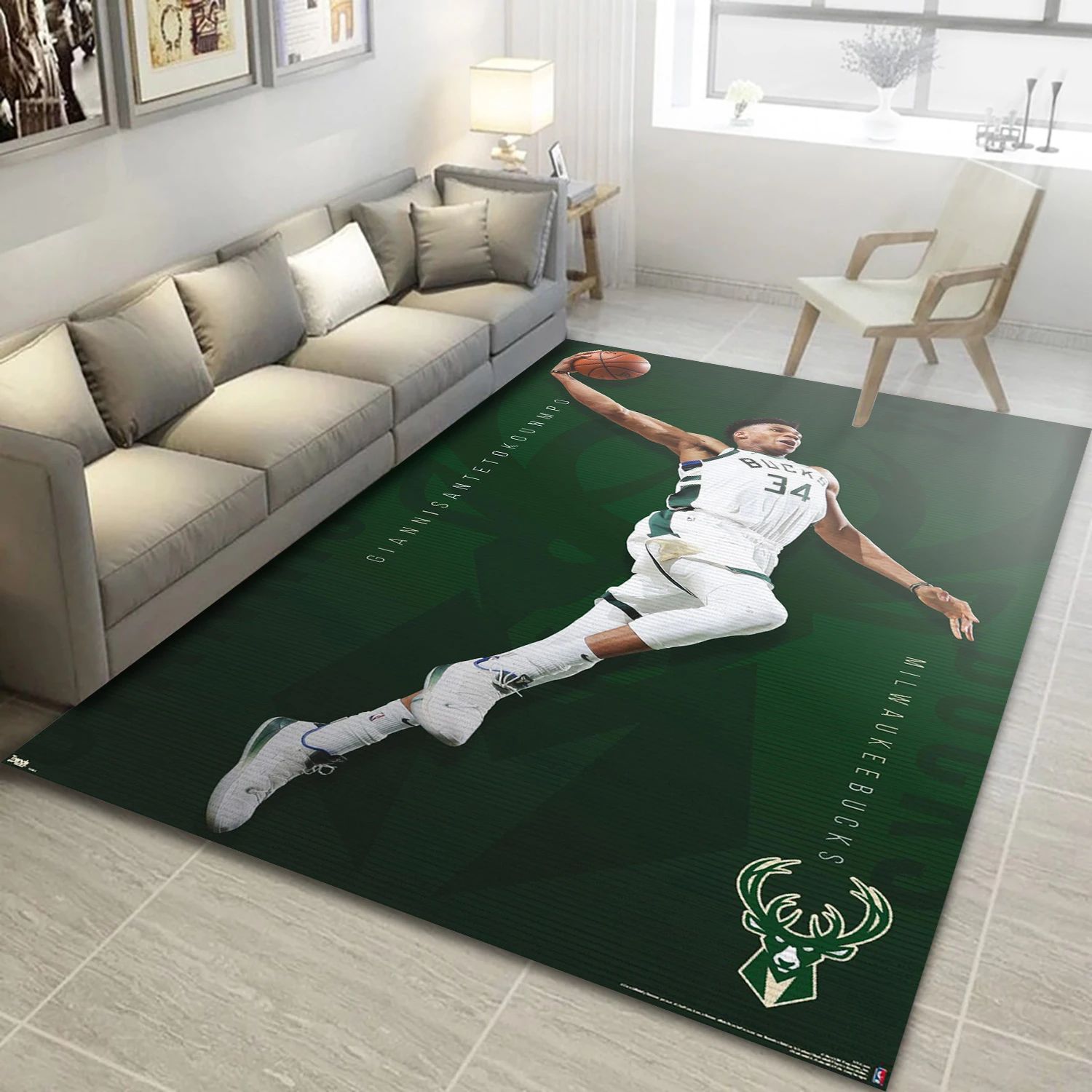 Giannis Antetokounmpo Milwaukee Bucks NBA Area Rug For Christmas, Living Room Rug - US Decor - Indoor Outdoor Rugs