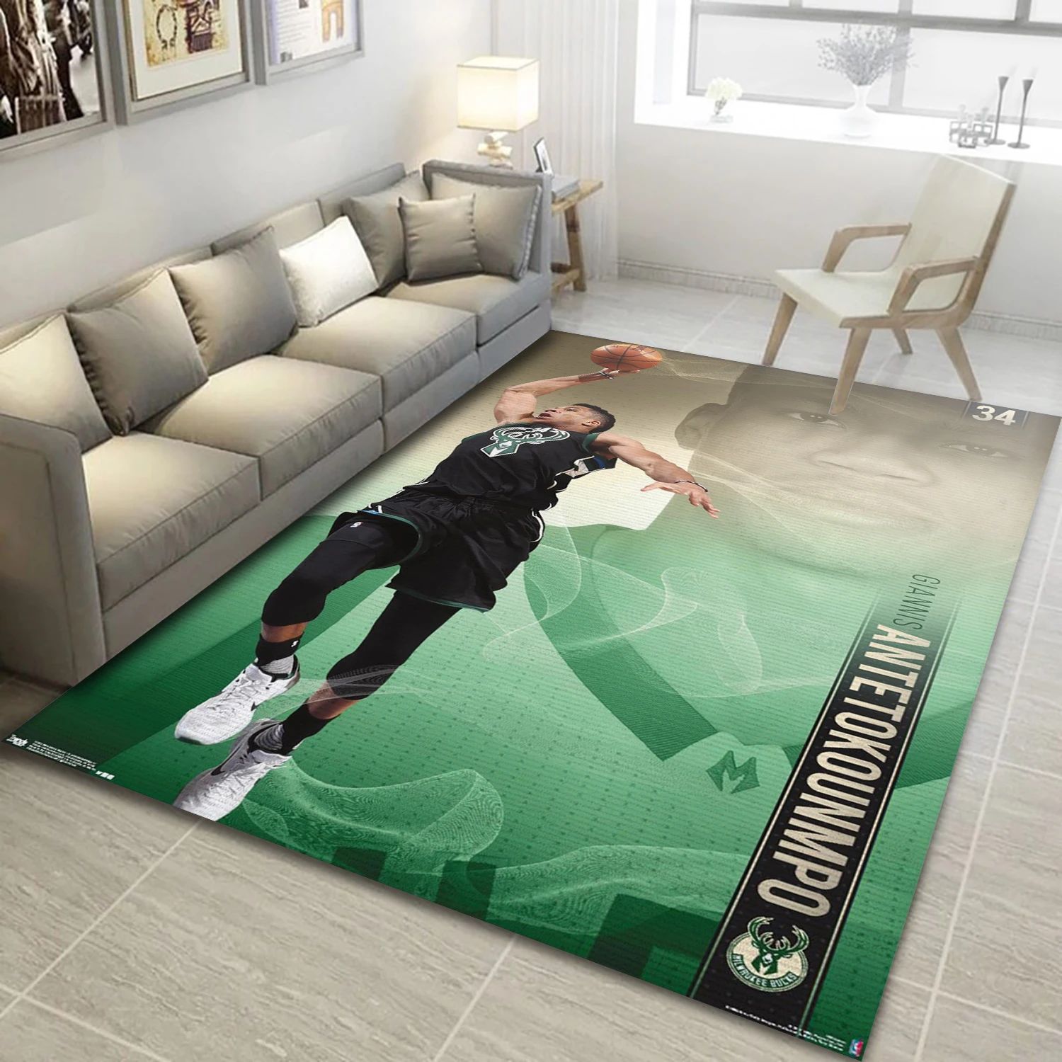 Giannis Antetokounmpo Milwaukee Bucks NBA Area Rug For Christmas, Living Room Rug - Room Decor - Indoor Outdoor Rugs