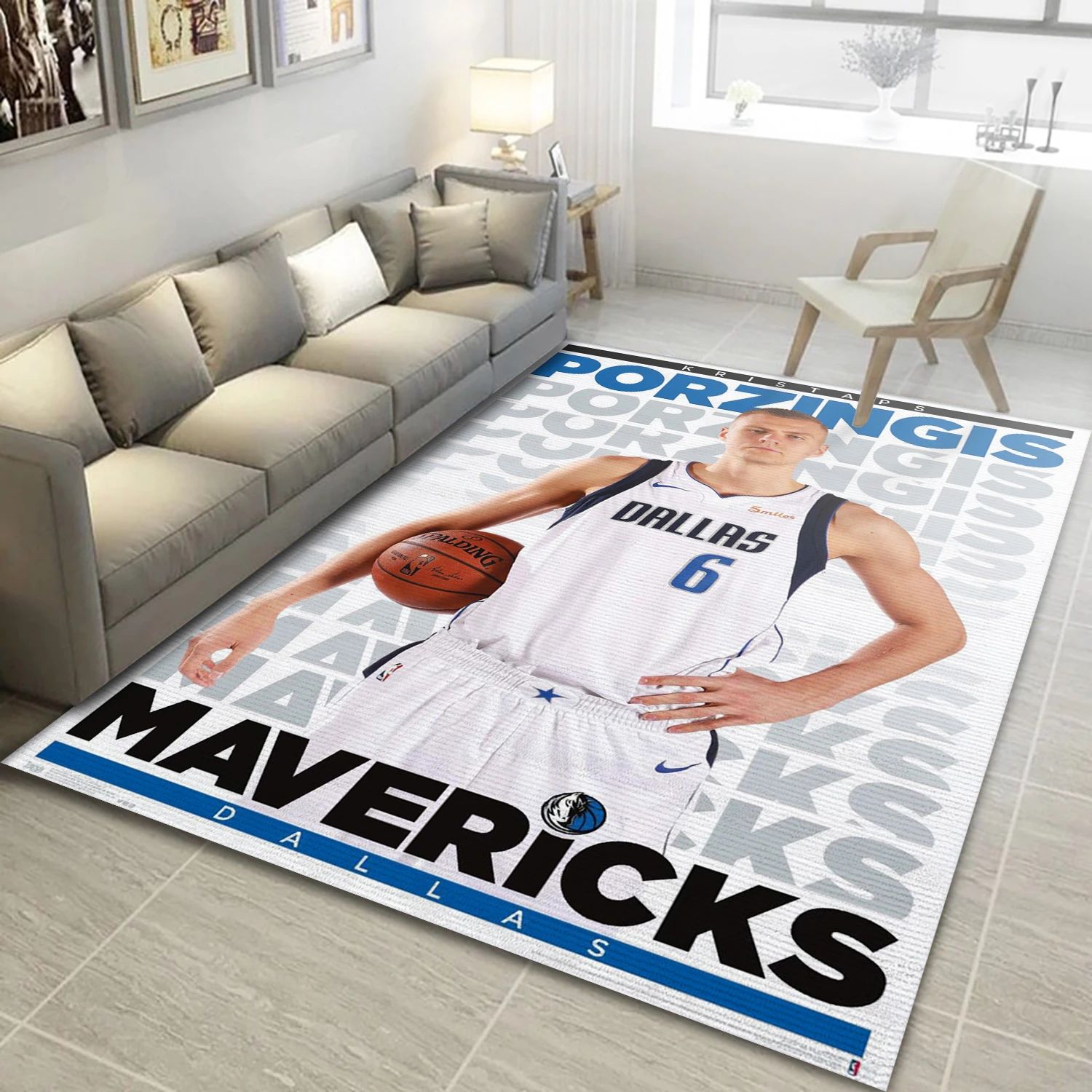 Kristaps Porzingis Dallas Mavericks NBA Area Rug Carpet, Living Room Rug - Home Decor - Indoor Outdoor Rugs