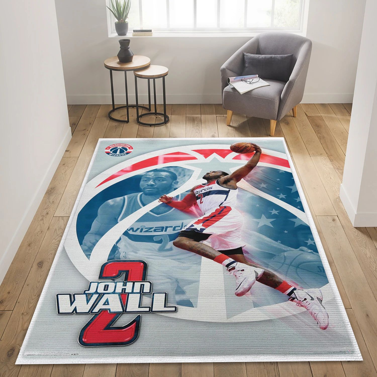 John Wall Washington Wizards Player NBA Team Logos Area Rug, Living Room Rug - Home Decor - Indoor Outdoor Rugs