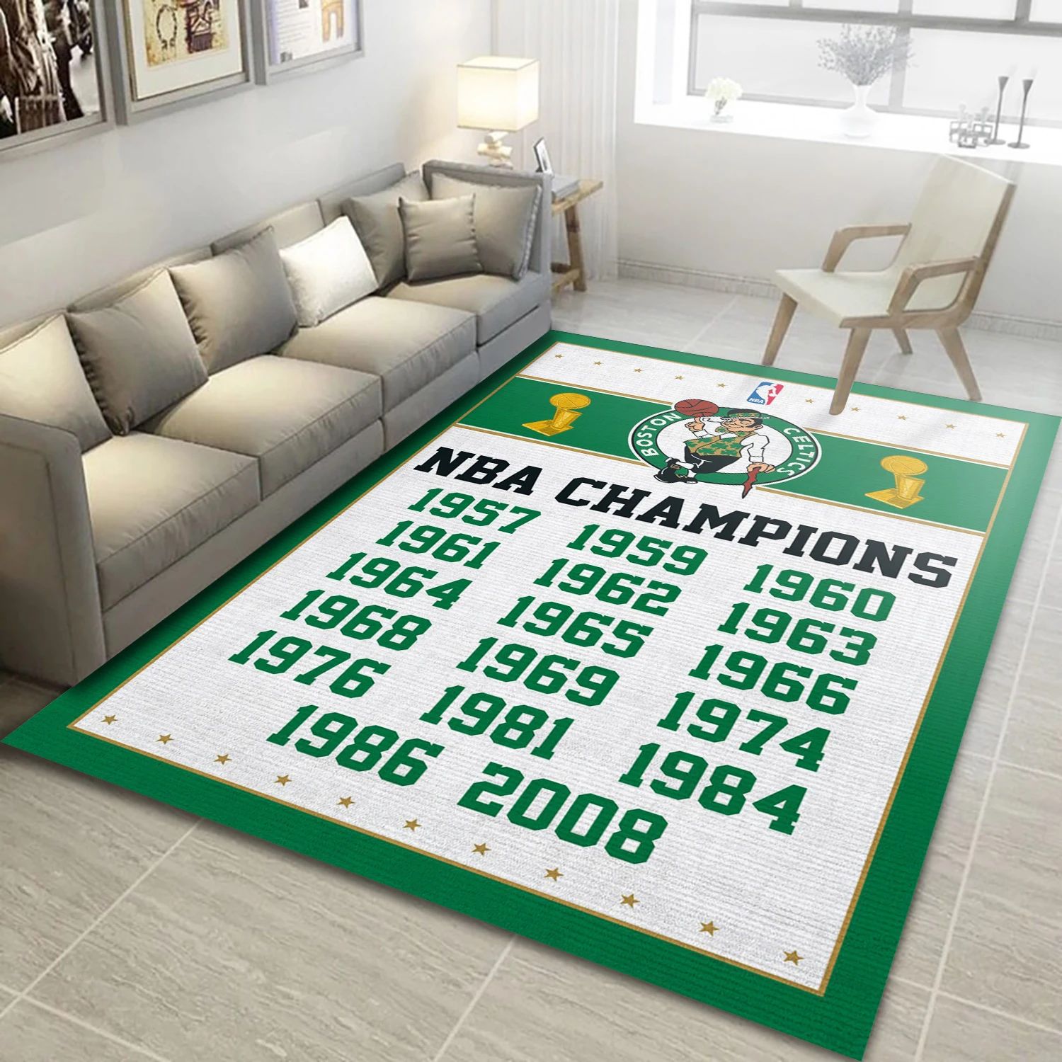 Boston Celtics Nba Finals Champions NBA Team Logos Area Rug, Living Room Rug - Home Decor - Indoor Outdoor Rugs