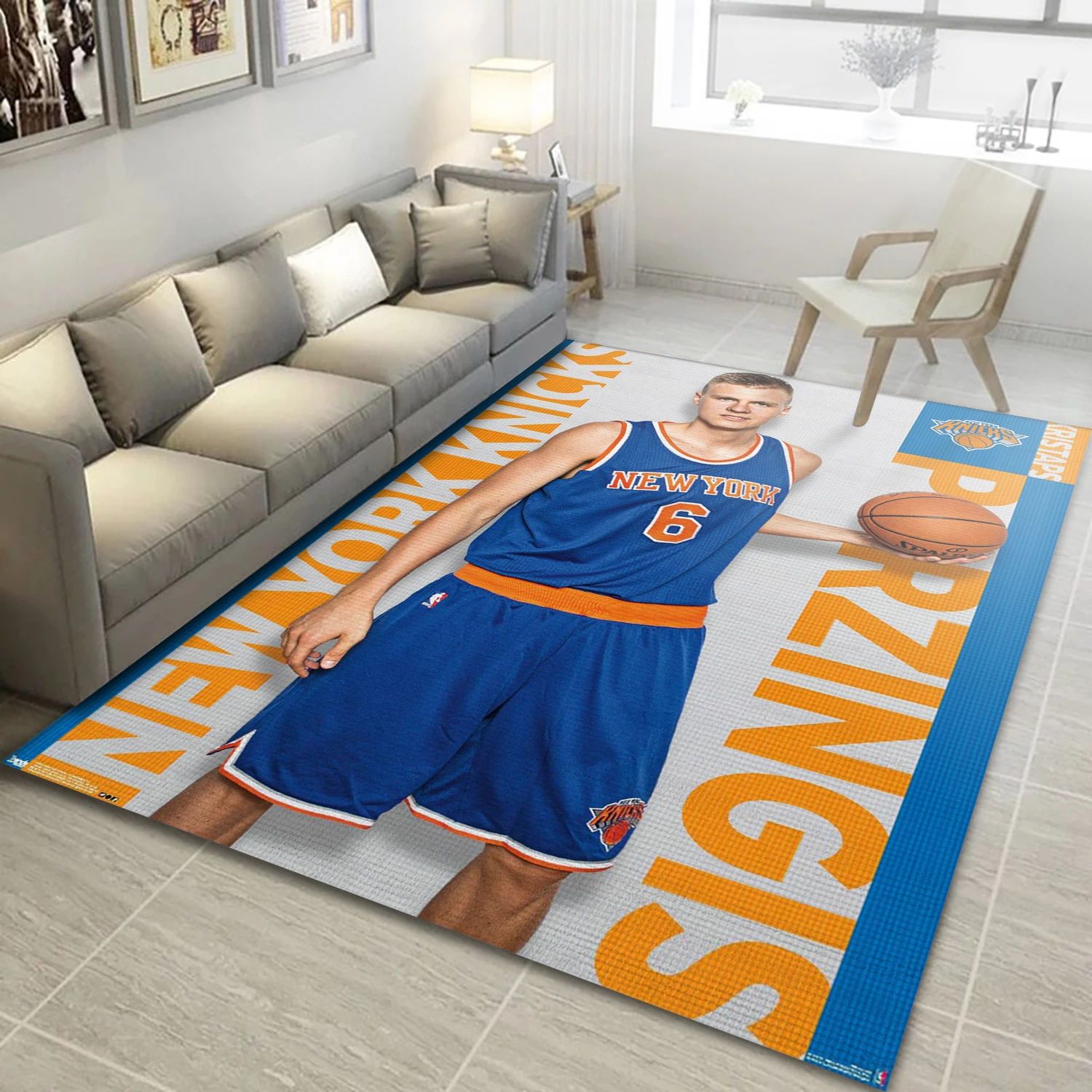 Kristaps Porzingis New York Knicks NBA Team Logos Area Rug, Living Room Rug - Home Decor - Indoor Outdoor Rugs