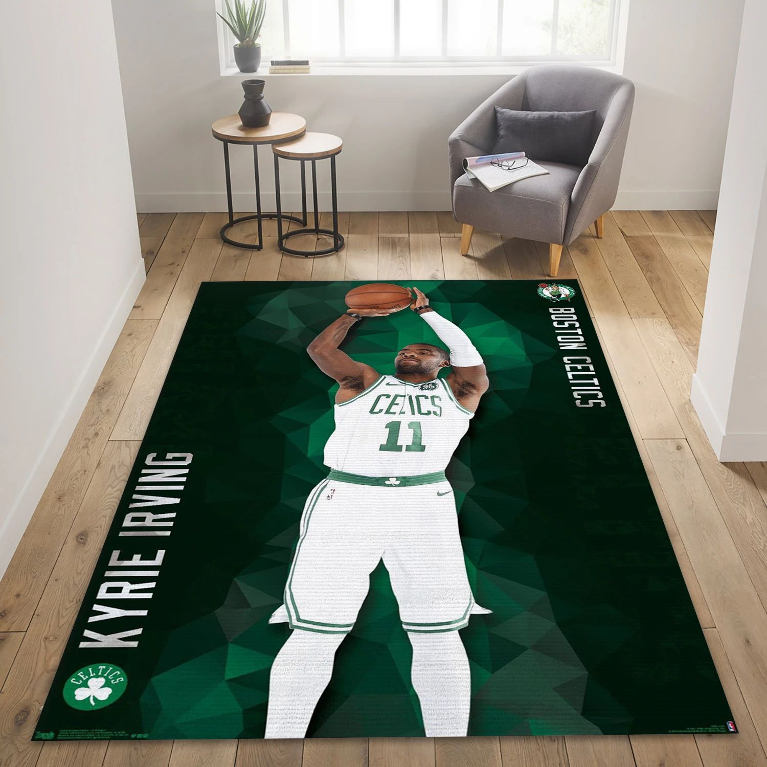 Kyrie Irving Boston Celtics NBA Reangle Area Rug, Living Room Rug - Home Decor - Indoor Outdoor Rugs