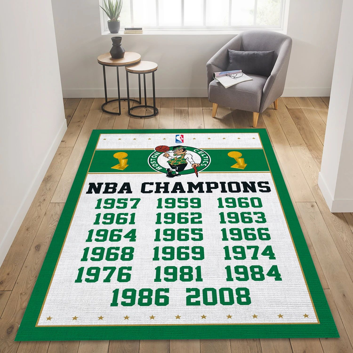 Boston Celtics Nba Finals Champions NBA Team Logos Area Rug, Living Room Rug - Home Decor - Indoor Outdoor Rugs