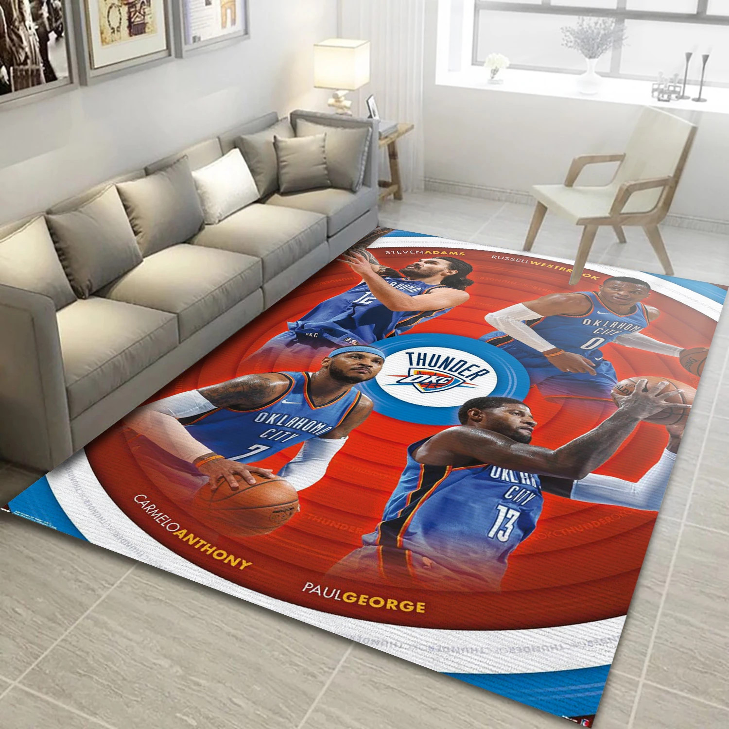 Oklahoma City Thunder NBA Team Logos Area Rug, Living Room Rug - Room Decor - Indoor Outdoor Rugs