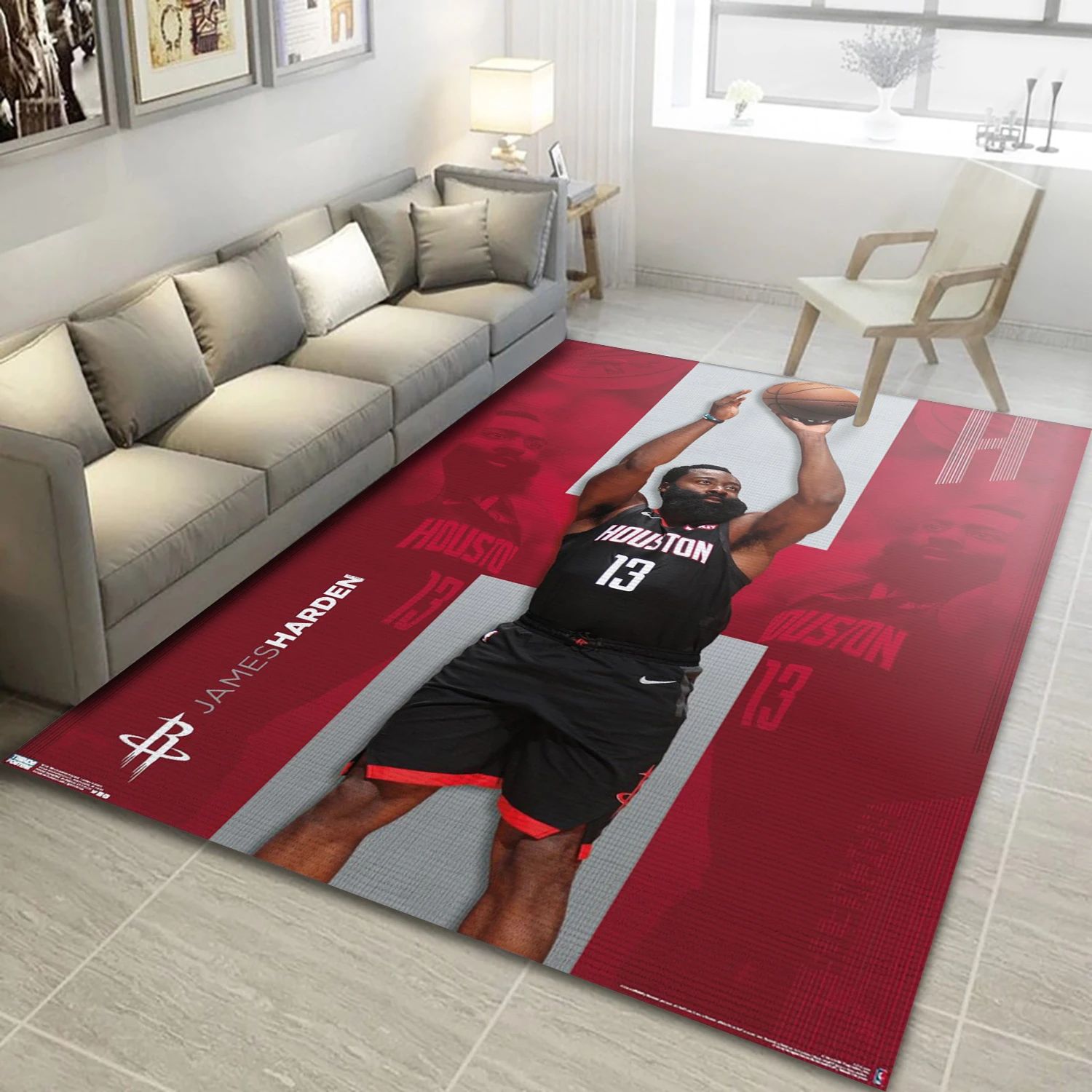 James Harden Houston Rockets Shooting NBA Team Logos Area Rug, Living Room Rug - Home Decor - Indoor Outdoor Rugs