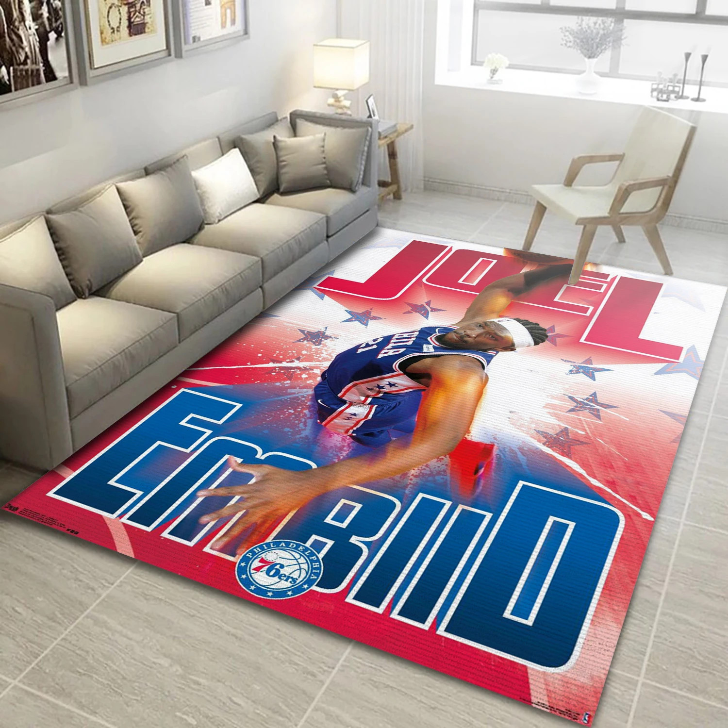 Joel Embiid Philadelphia 76ers NBA Area Rug, Living Room Rug - Home Decor - Indoor Outdoor Rugs