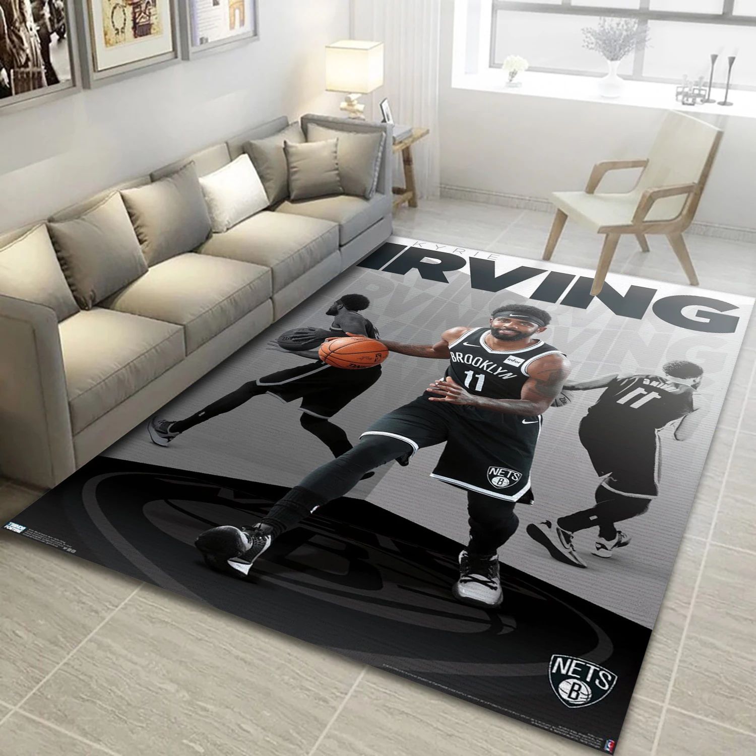 Kyrie Irving Brooklyn Nets NBA Area Rug Carpet, Living Room Rug - Home Decor - Indoor Outdoor Rugs