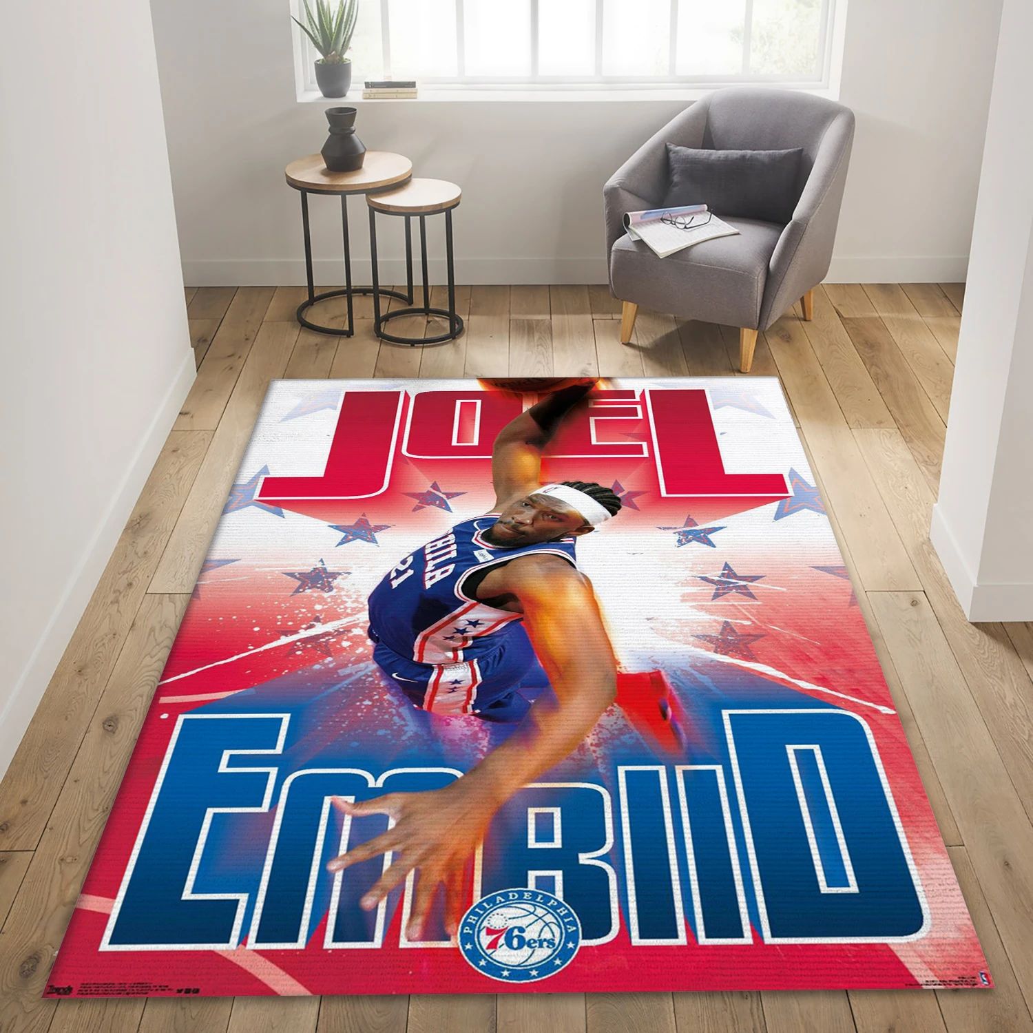 Joel Embiid Philadelphia 76ers NBA Area Rug, Living Room Rug - Home Decor - Indoor Outdoor Rugs