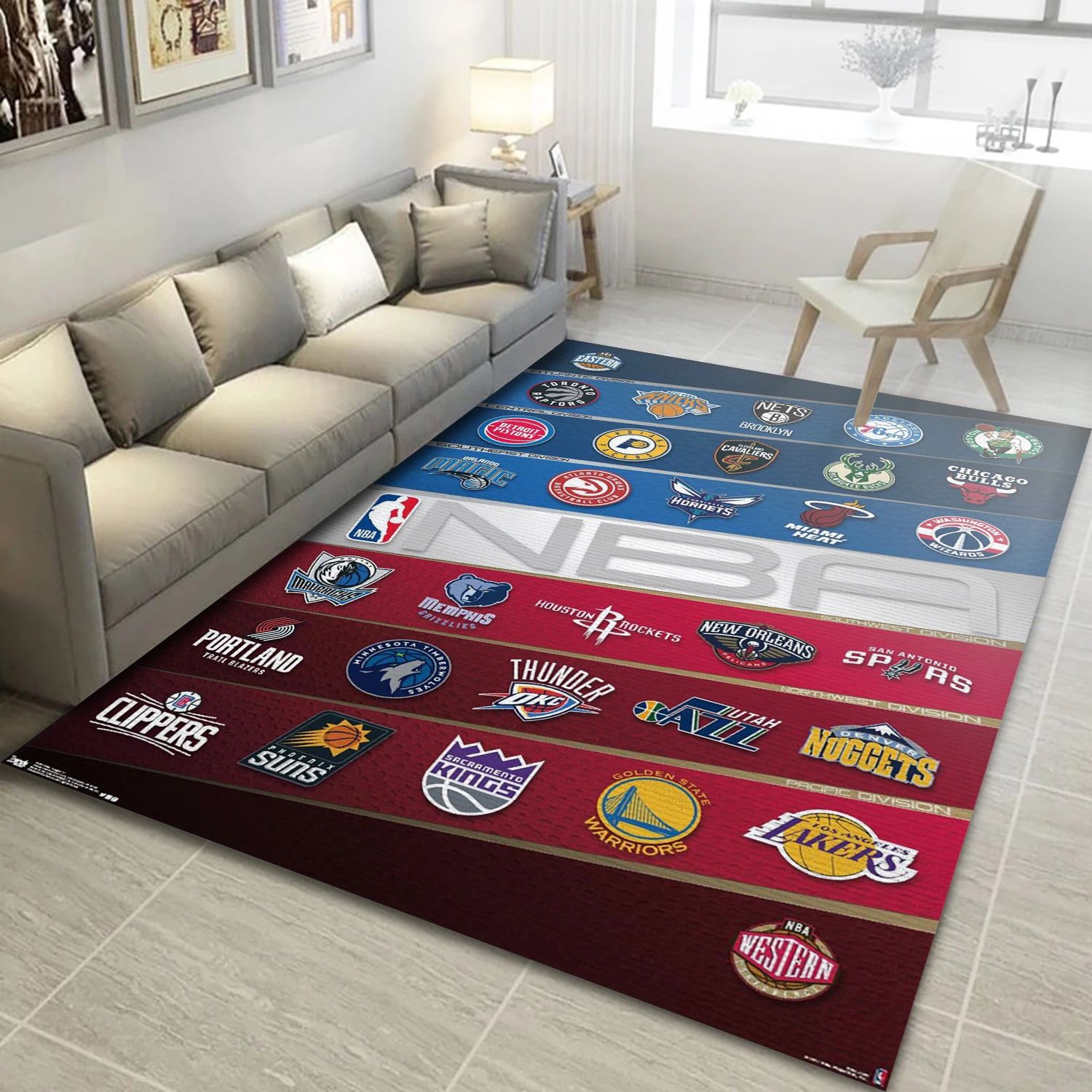 Nba Teams NBA Team Logos Area Rug, Living Room Rug - Room Decor - Indoor Outdoor Rugs