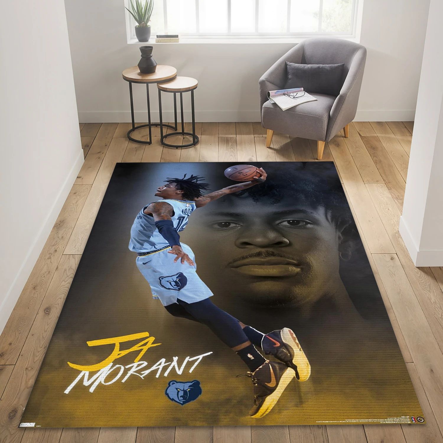 Ja Morant Memphis Grizzlies NBA Team Logos Area Rug, Living Room Rug - US Decor - Indoor Outdoor Rugs