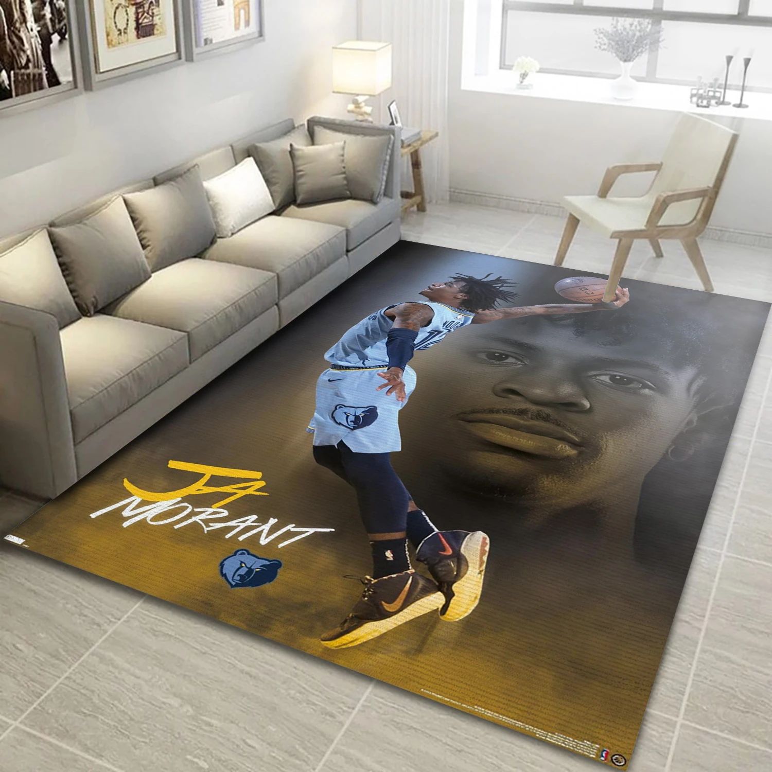 Ja Morant Memphis Grizzlies NBA Team Logos Area Rug, Living Room Rug - US Decor - Indoor Outdoor Rugs