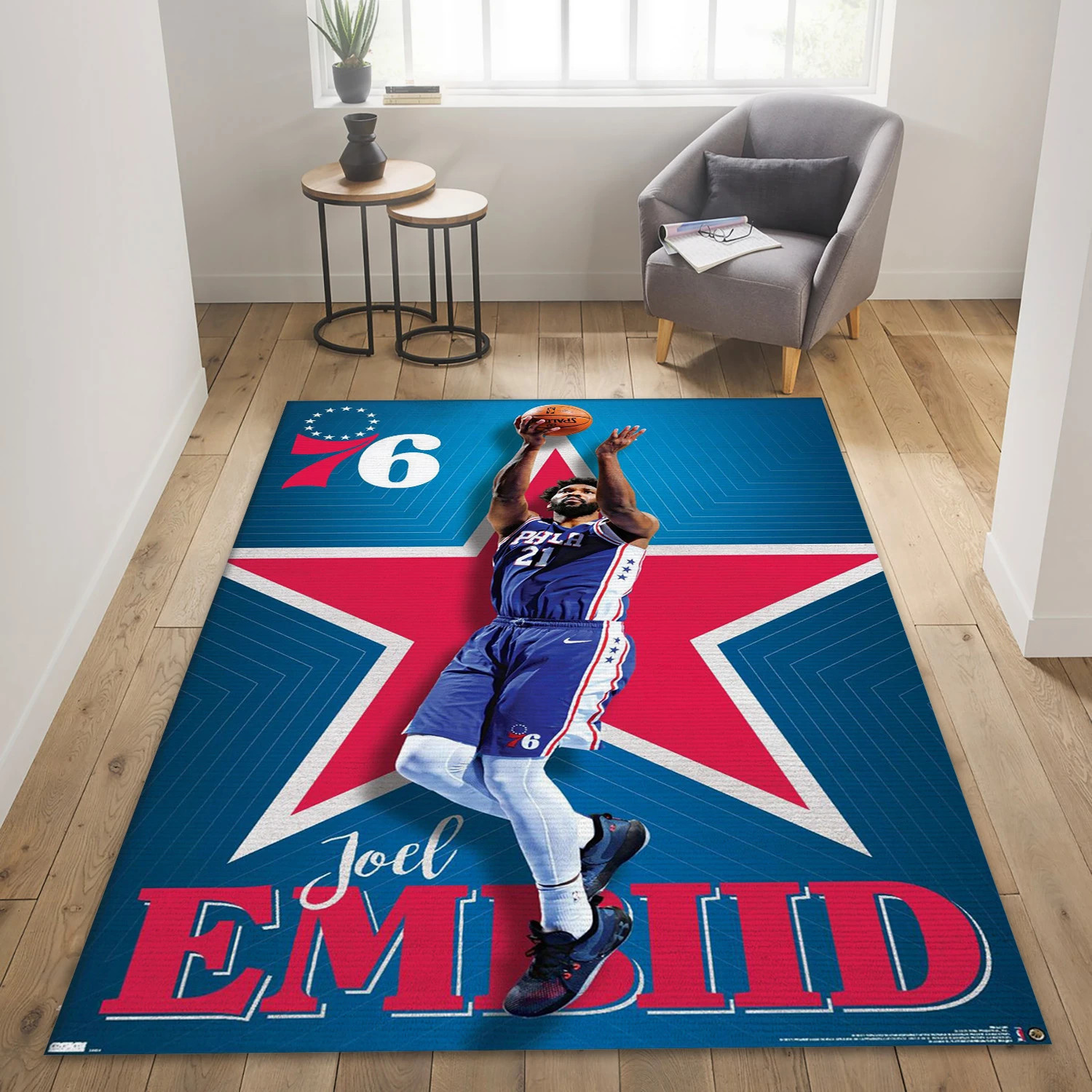 Joel Embiid Philadelphia 76ers NBA Area Rug, Living Room Rug - Room Decor - Indoor Outdoor Rugs