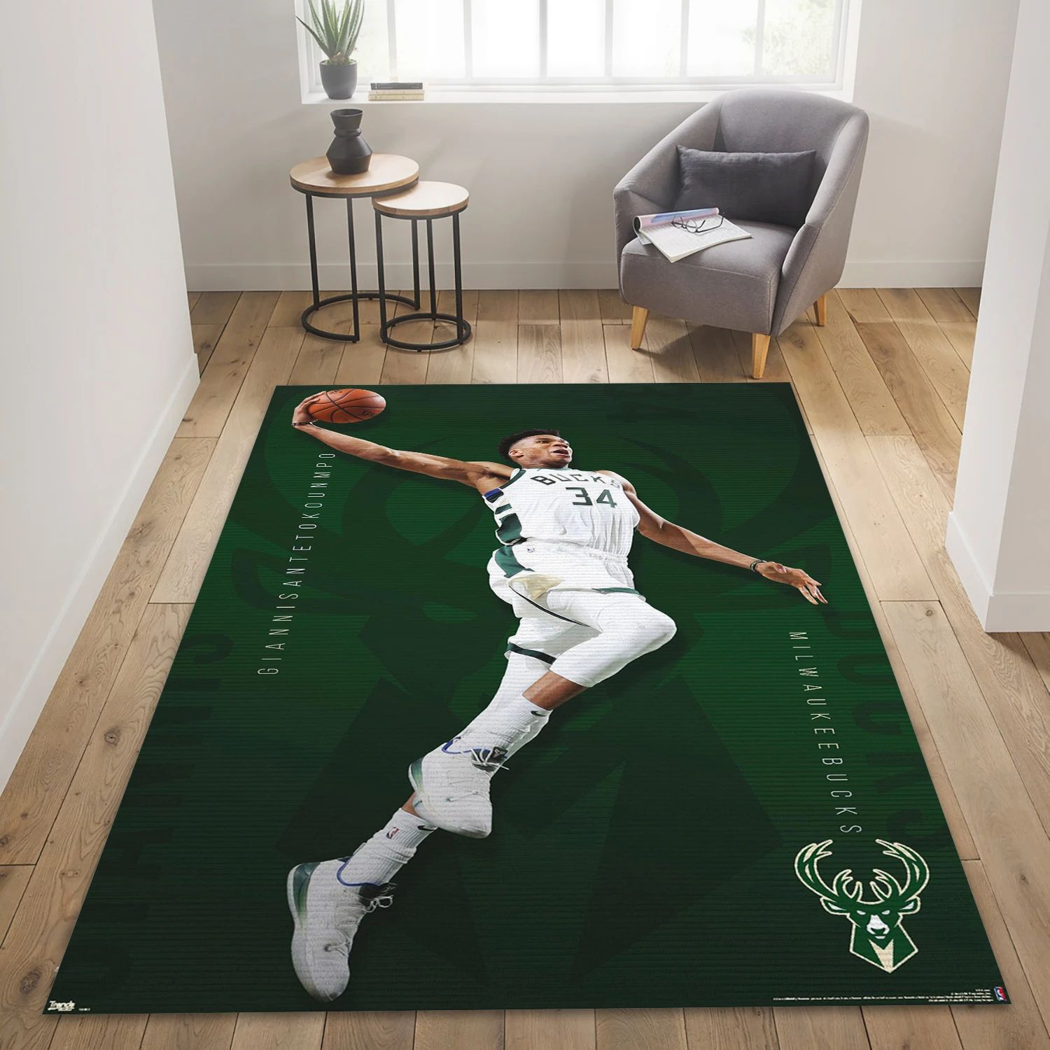 Giannis Antetokounmpo Milwaukee Bucks NBA Area Rug For Christmas, Living Room Rug - US Decor - Indoor Outdoor Rugs