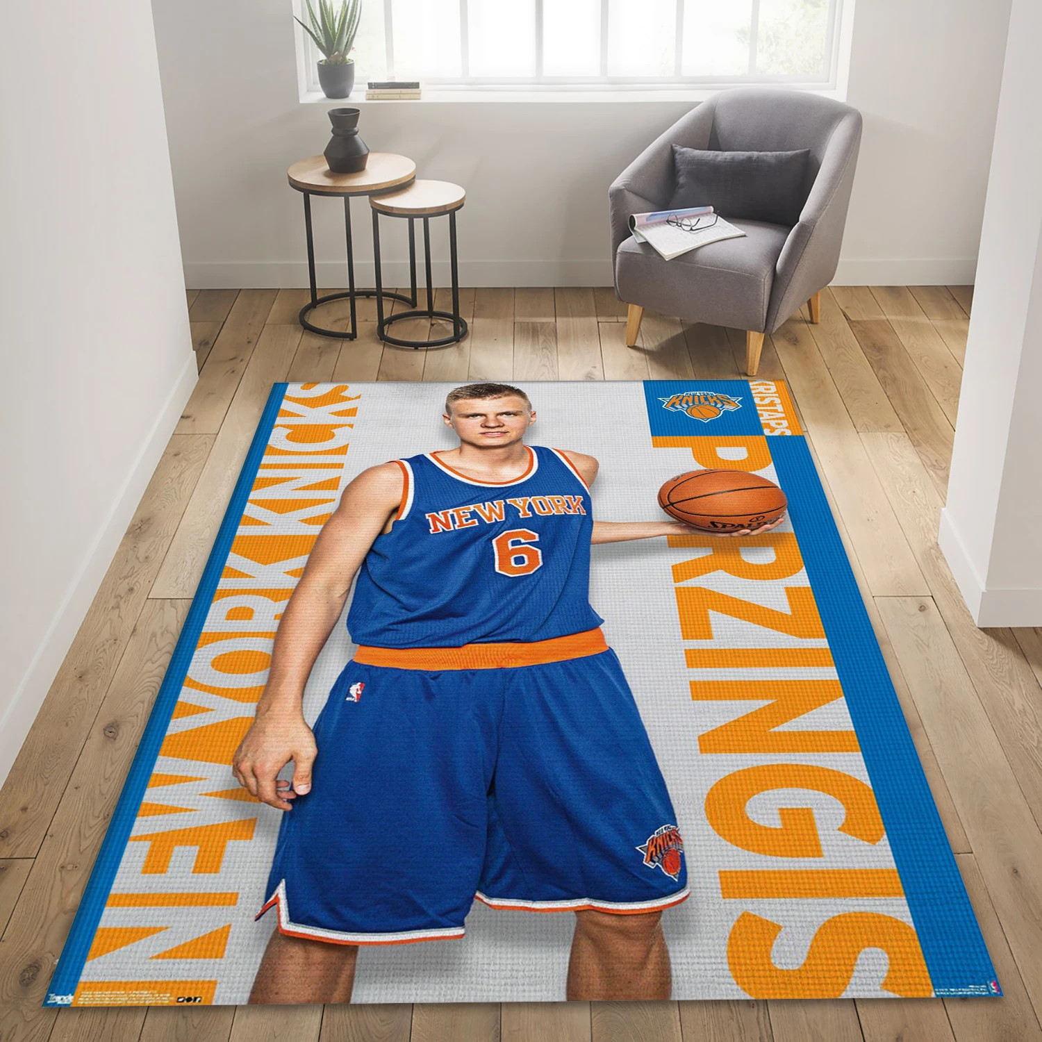 Kristaps Porzingis New York Knicks NBA Team Logos Area Rug, Living Room Rug - Home Decor - Indoor Outdoor Rugs