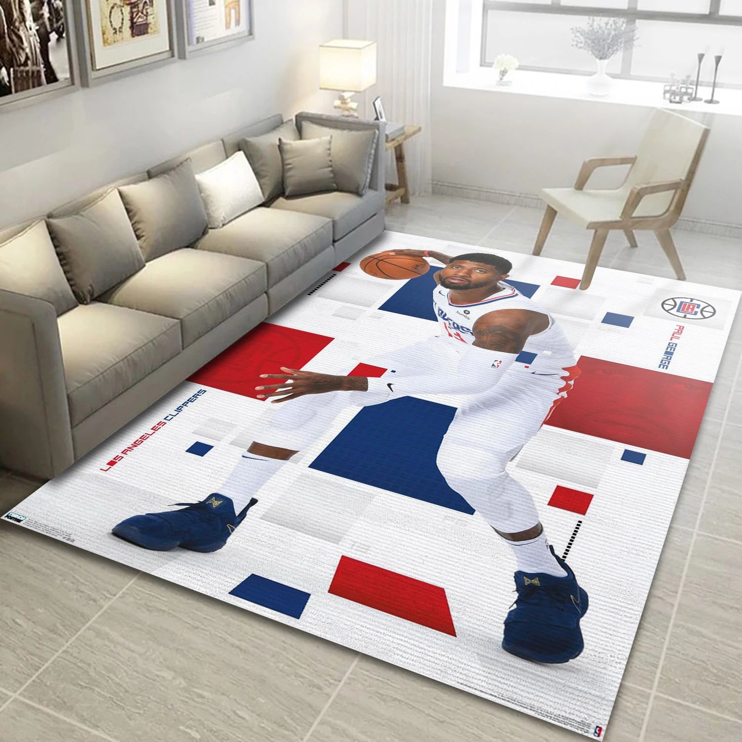 Paul George La Clippers NBA Team Logos Area Rug, Living Room Rug - Room Decor - Indoor Outdoor Rugs