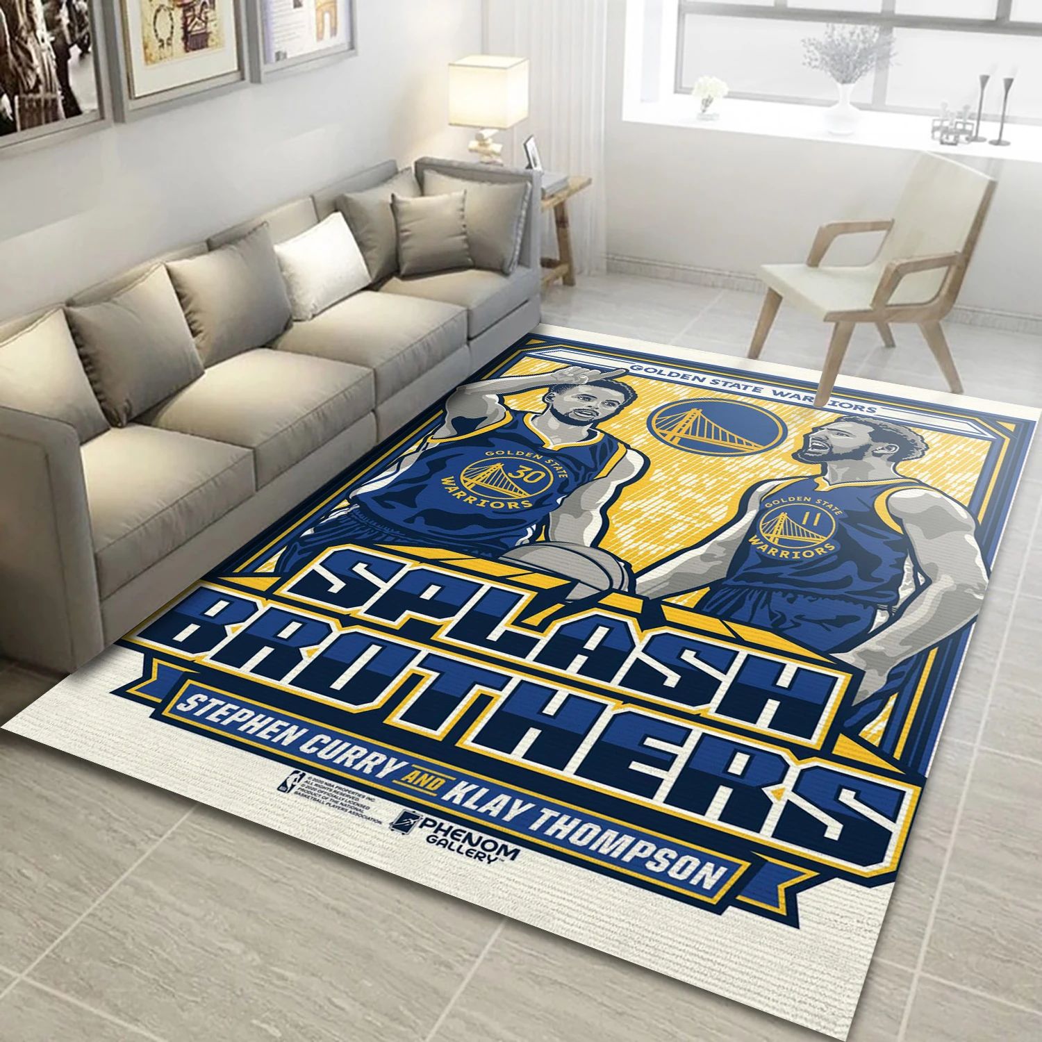 Stephen Curry Klay Thompson Golden State Warriors NBA Team Logos Area Rug, Living Room Rug - Room Decor - Indoor Outdoor Rugs