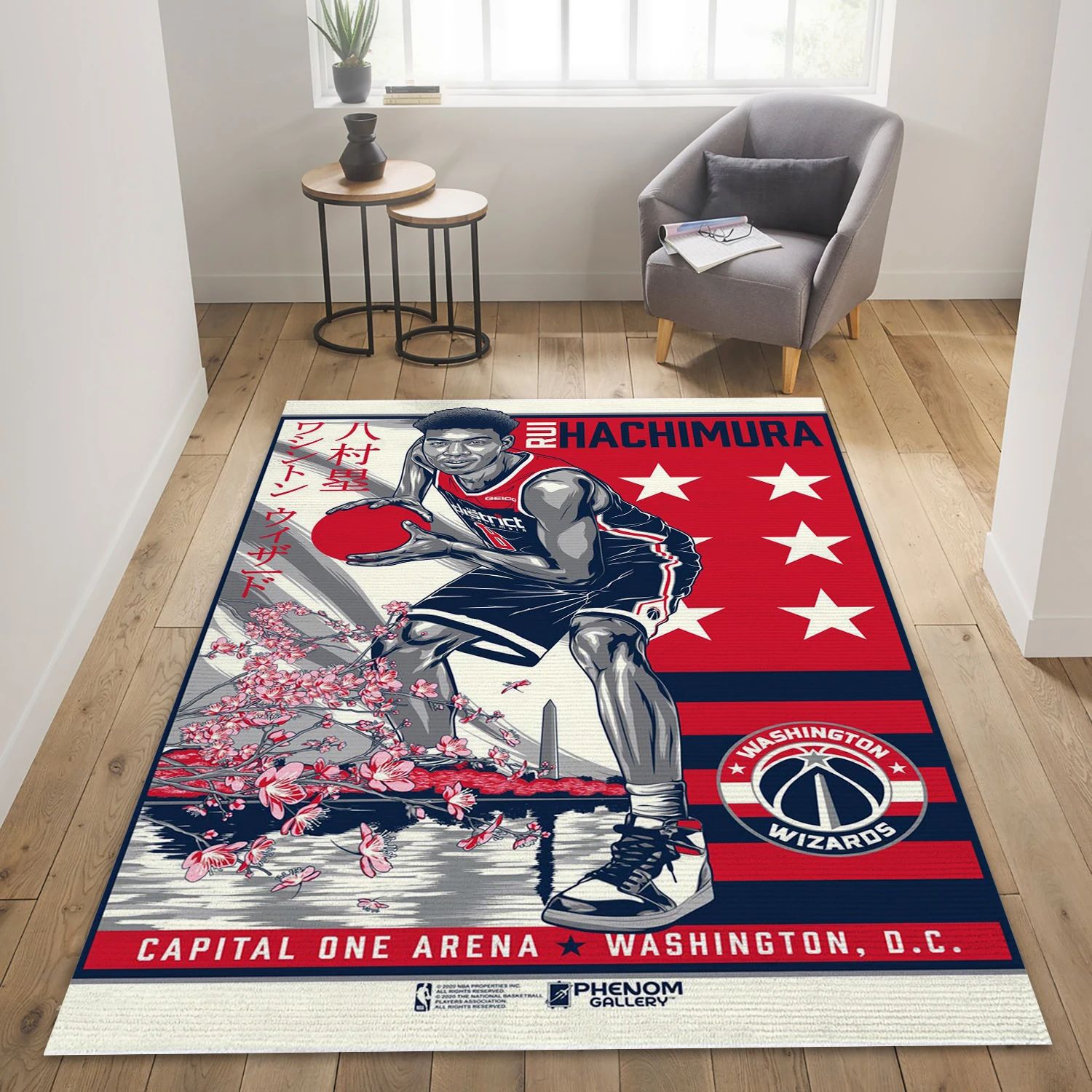 Rui Hachimura Washington Wizards NBA Team Logos Area Rug, Living Room Rug - Room Decor - Indoor Outdoor Rugs