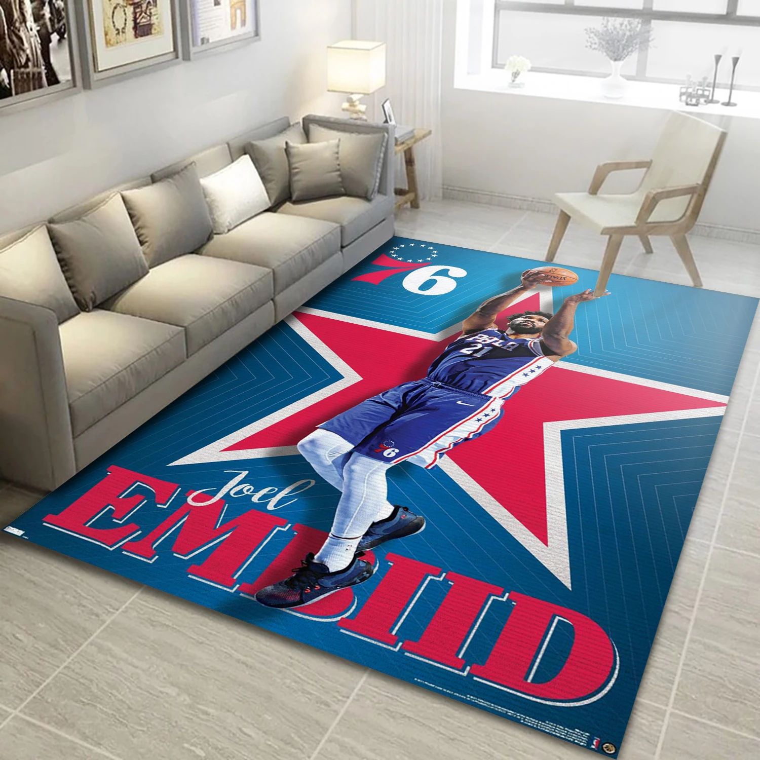 Joel Embiid Philadelphia 76ers NBA Area Rug, Living Room Rug - Room Decor - Indoor Outdoor Rugs