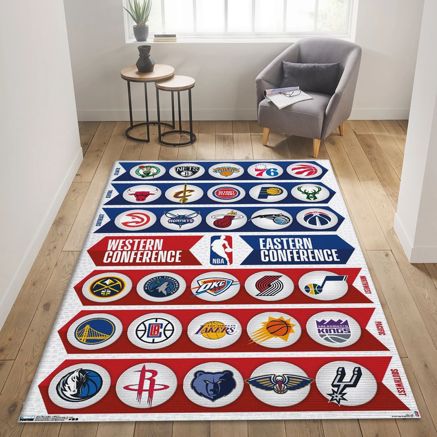 Nba Conference Logos NBA Reangle Area Rug, Living Room Rug - US Decor - Indoor Outdoor Rugs