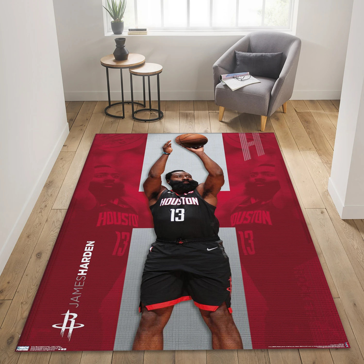 James Harden Houston Rockets Shooting NBA Team Logos Area Rug, Living Room Rug - Home Decor - Indoor Outdoor Rugs