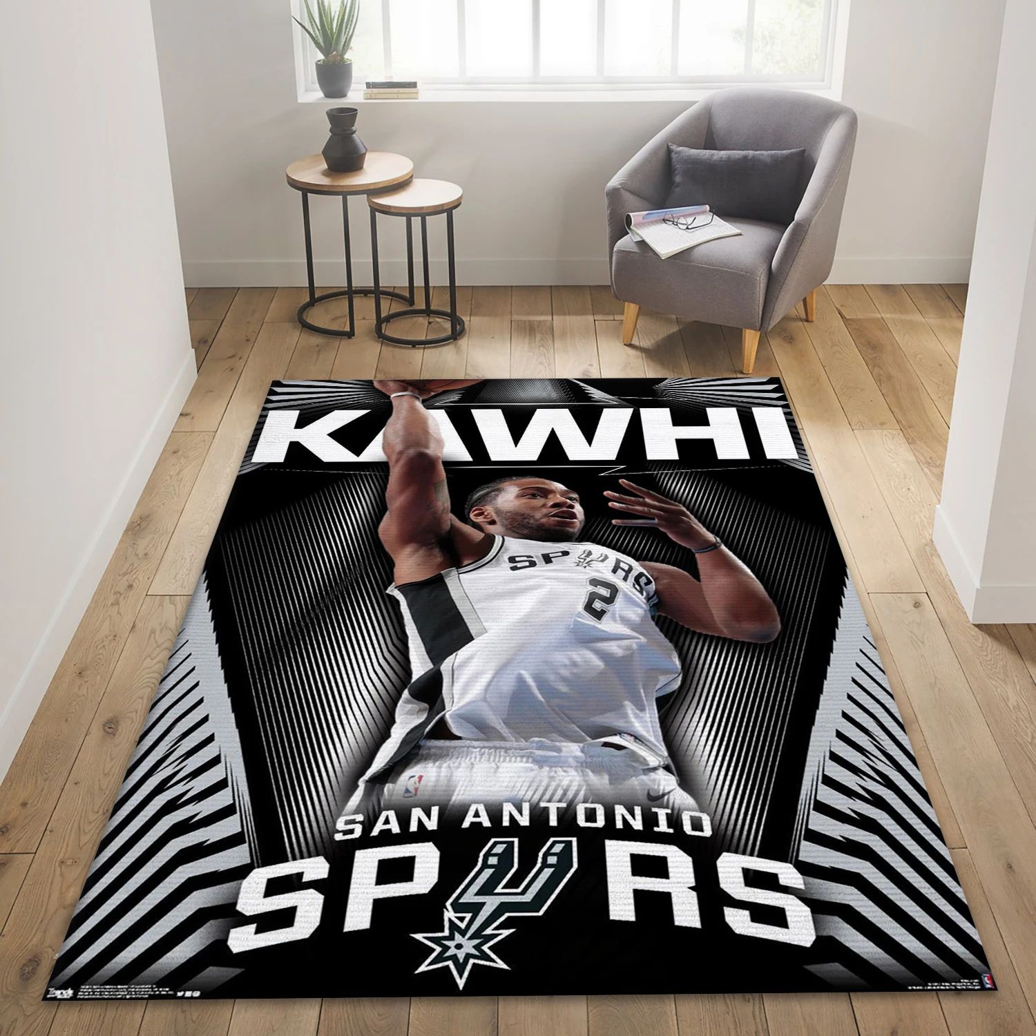 Kawhi Leonard San Antonio Spurs NBA Team Logos Area Rug, Living Room Rug - Room Decor - Indoor Outdoor Rugs