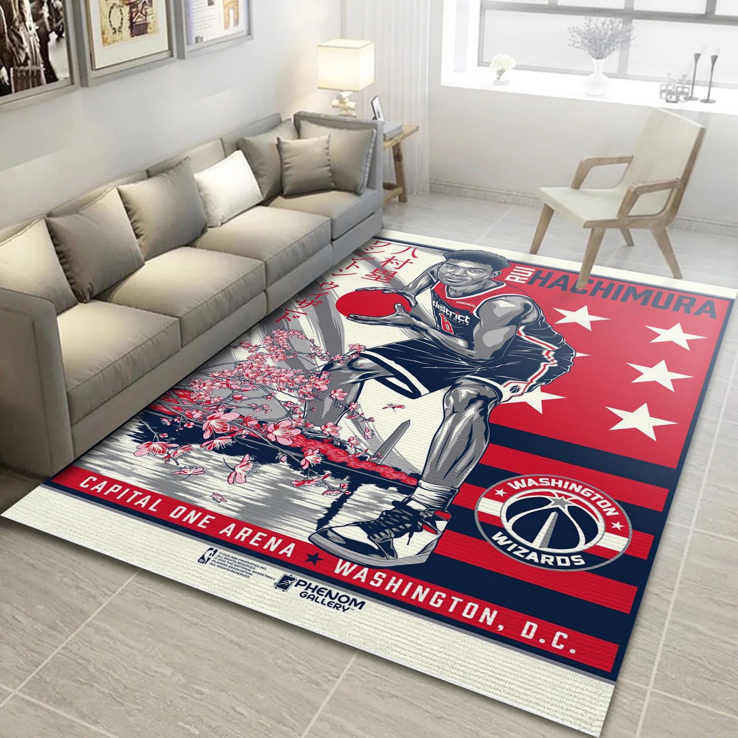 Rui Hachimura Washington Wizards NBA Team Logos Area Rug, Living Room Rug - Room Decor - Indoor Outdoor Rugs