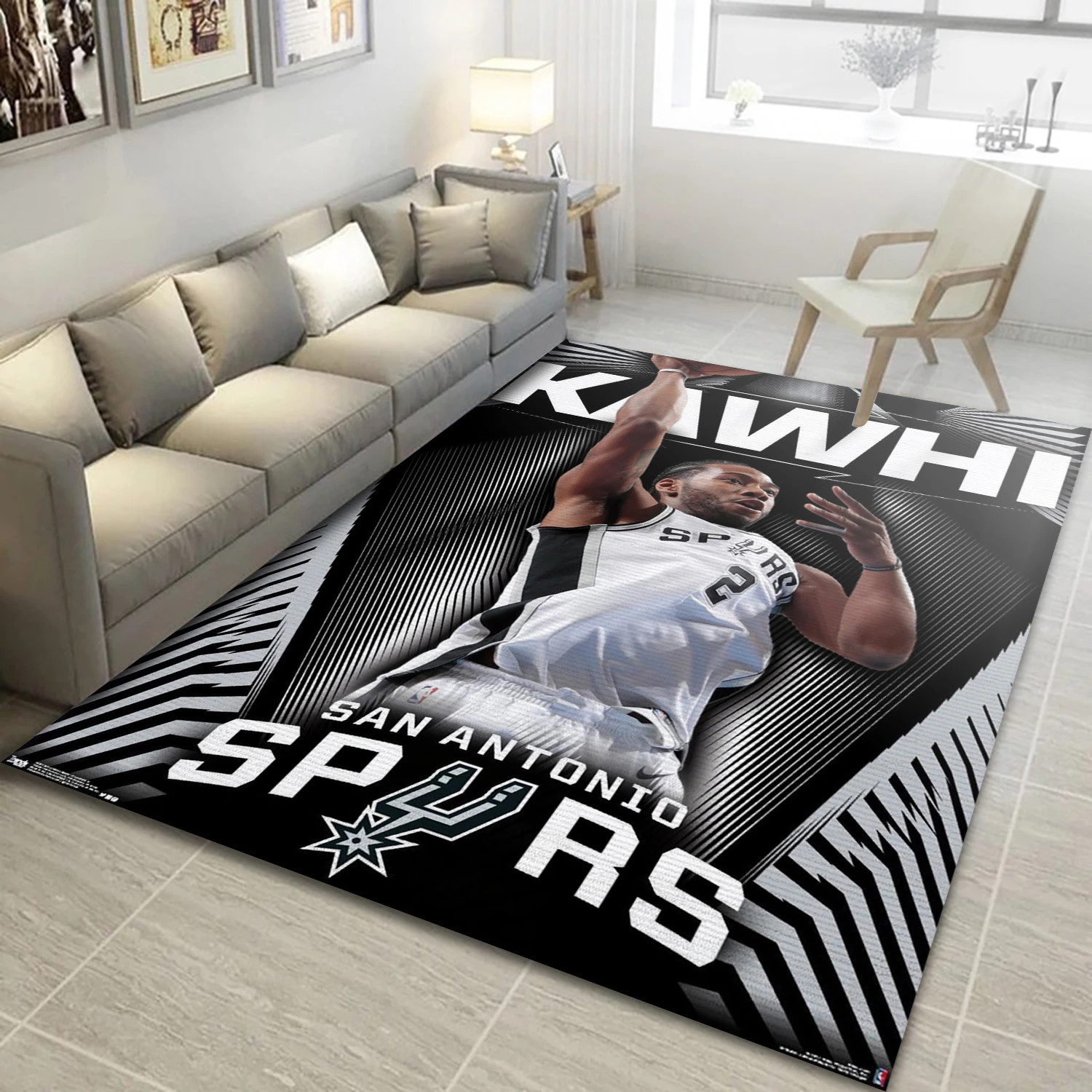 Kawhi Leonard San Antonio Spurs NBA Team Logos Area Rug, Living Room Rug - Room Decor - Indoor Outdoor Rugs