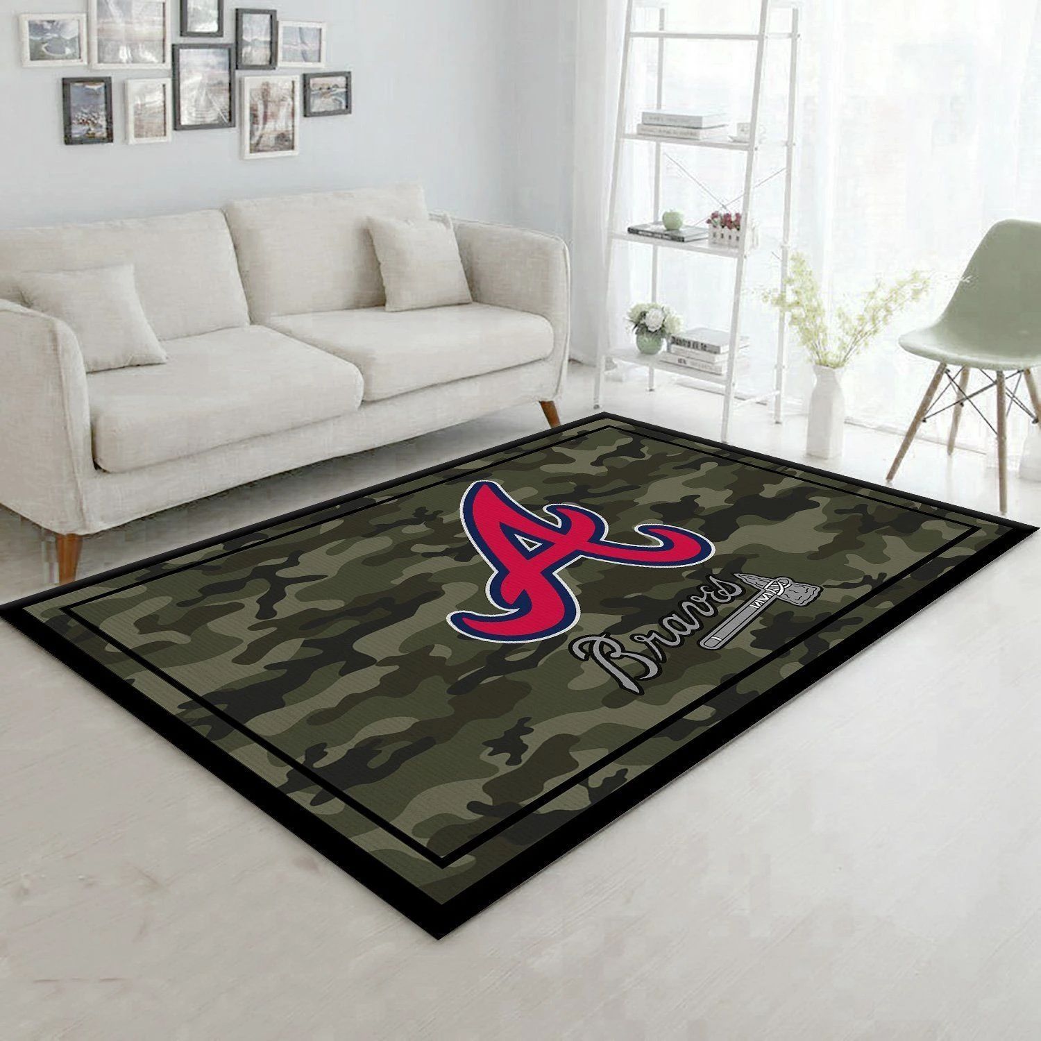 Atlanta Braves MLB Team Logo Camo Style Rug Room Carpet Custom Area Floor Home Decor - Indoor Outdoor Rugs