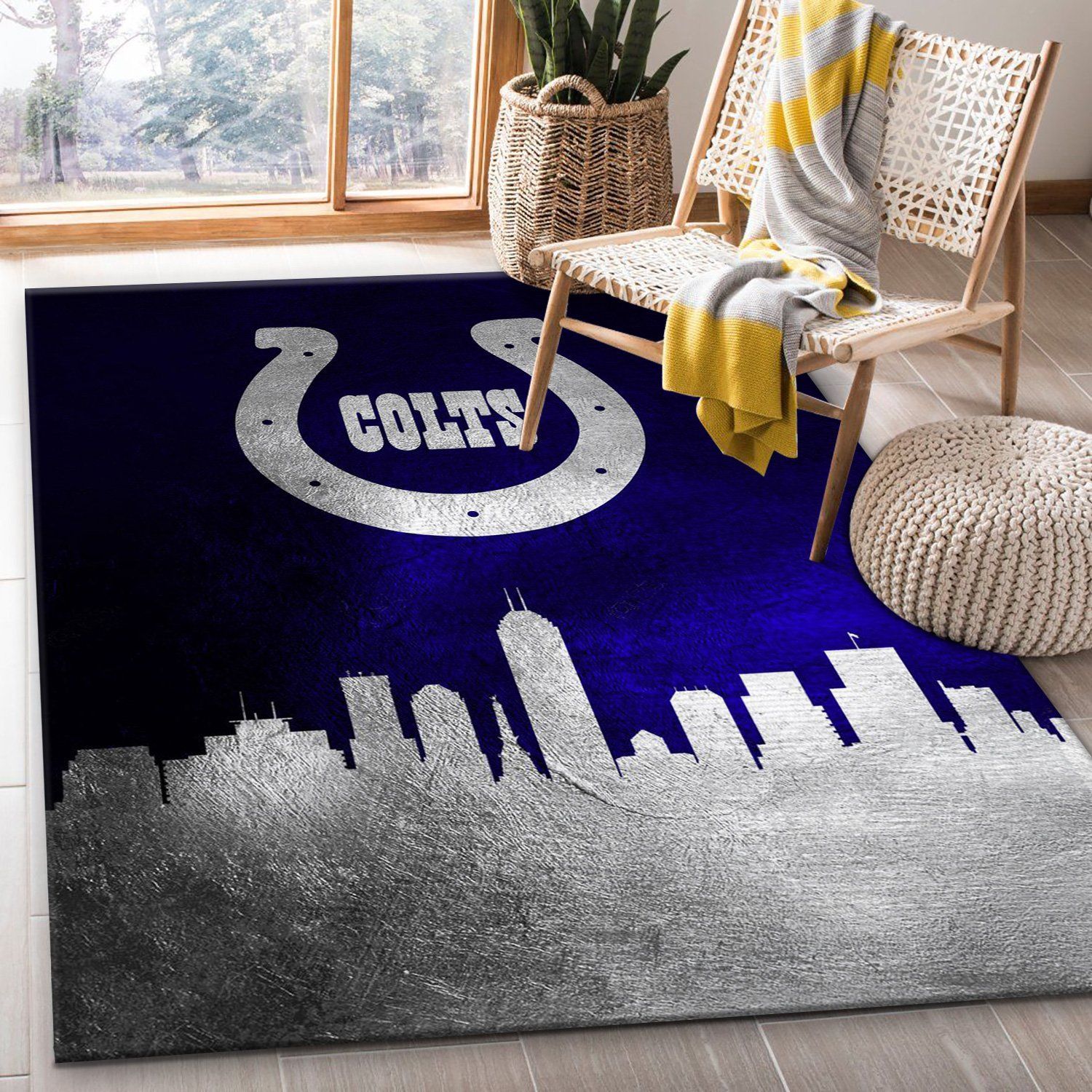 Indiana Colts Skyline NFL Area Rug Carpet, Living room and bedroom Rug, Home US Decor - Indoor Outdoor Rugs