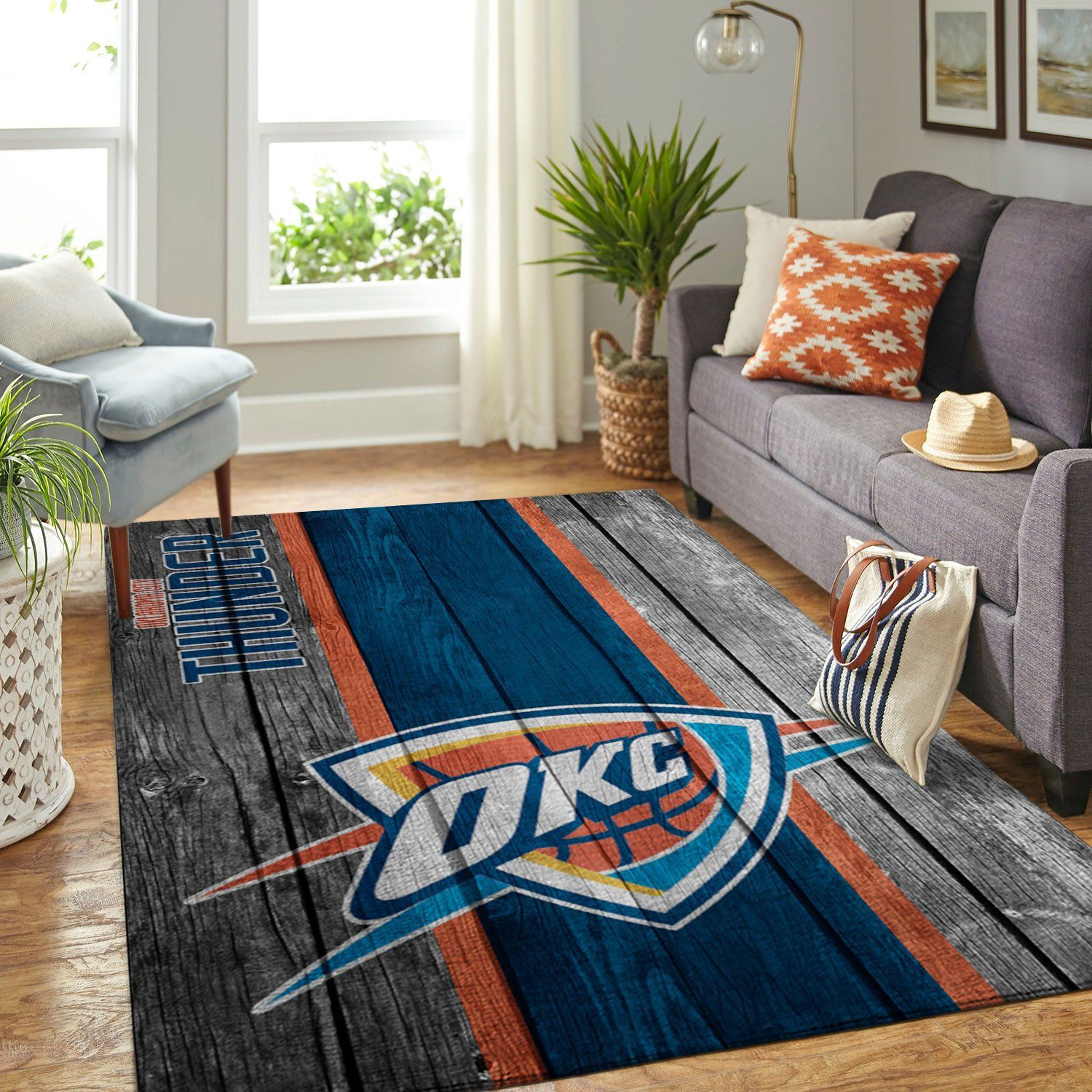 Oklahoma City Thunder Nba Team Logo Wooden Style Nice Gift Home Decor Rectangle Area Rug - Indoor Outdoor Rugs