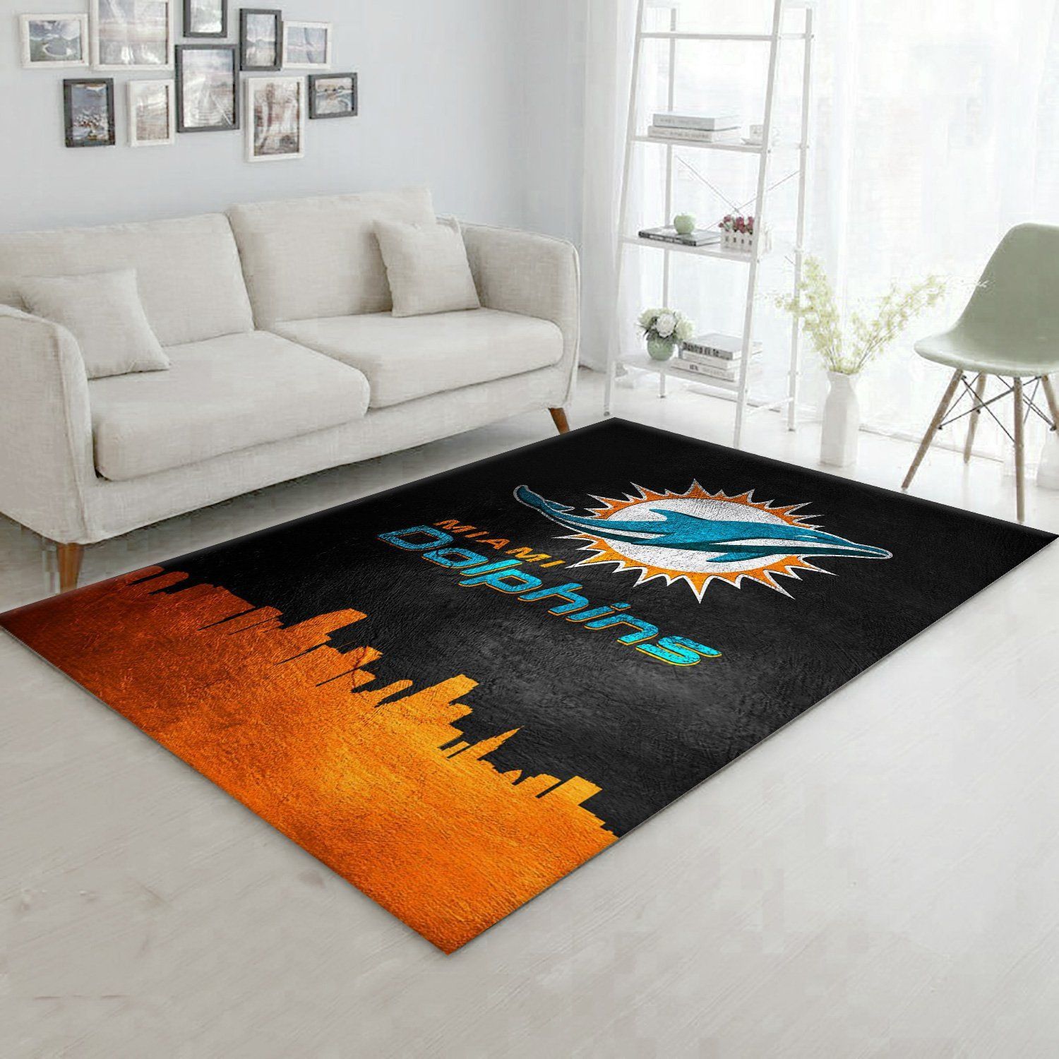 Miami Dolphins Skyline NFL Team Logos Area Rug, Living room and bedroom Rug, Home US Decor - Indoor Outdoor Rugs