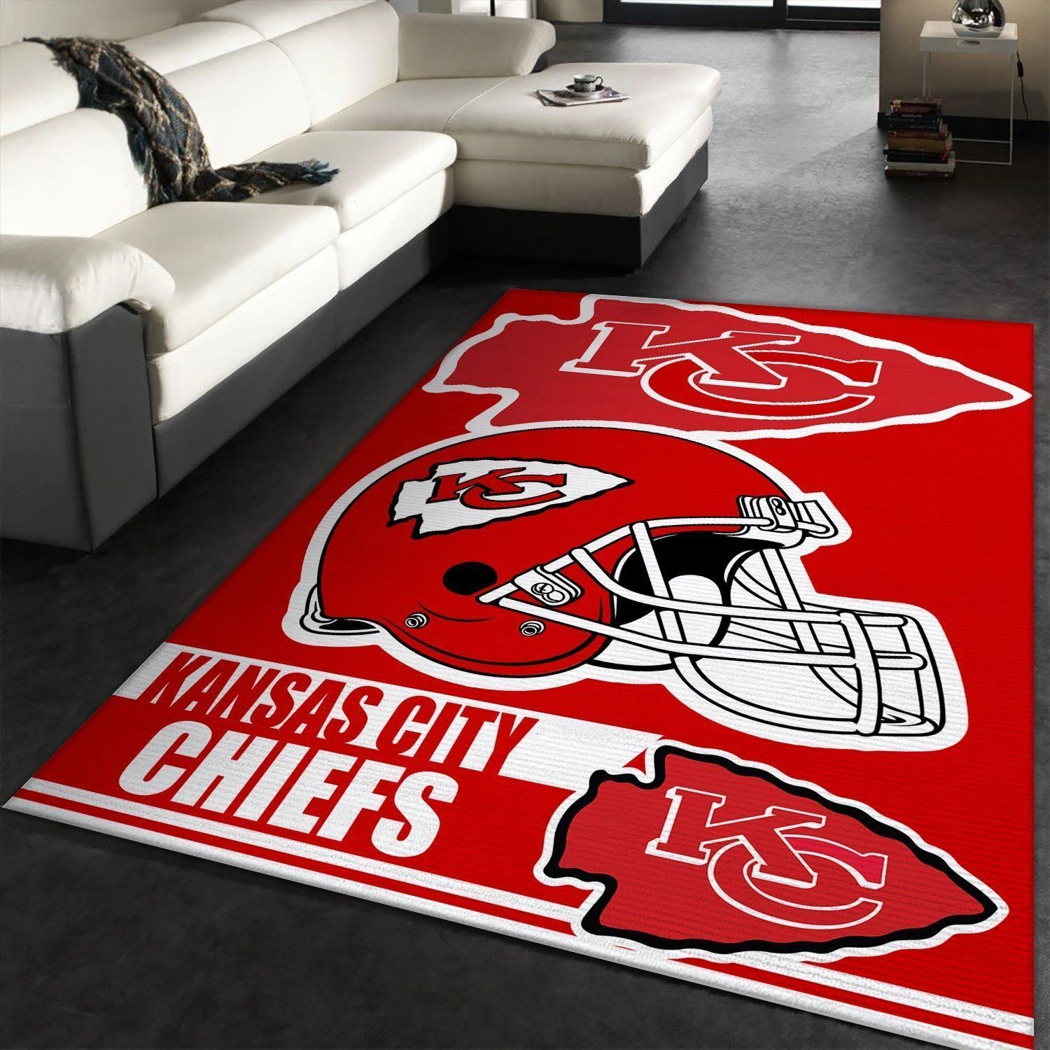 Kansas City Chiefs NFL Team Logo Helmet Nice Gift Home Decor Rectangle Area Rug - Indoor Outdoor Rugs