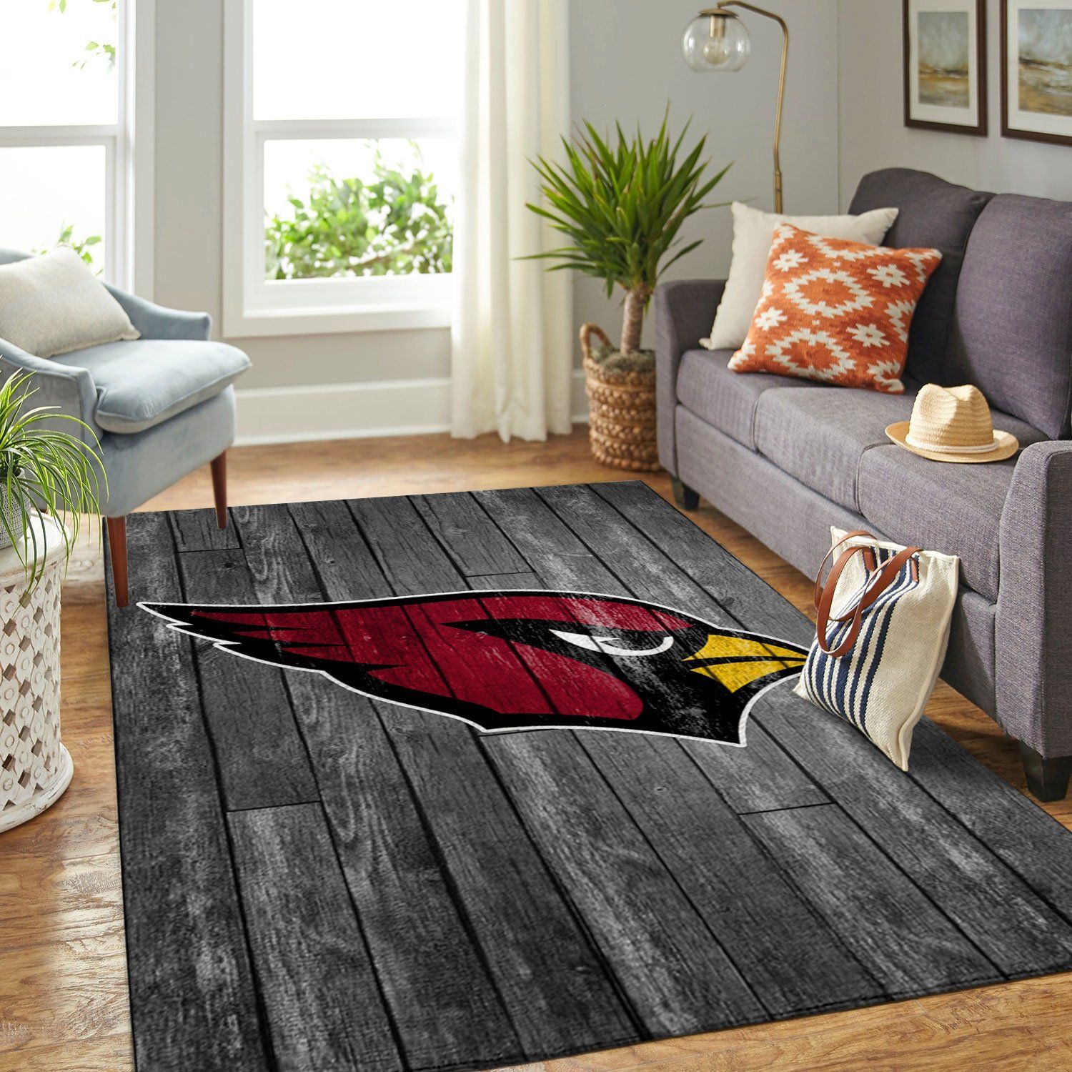 Arizona Cardinals Nfl Team Logo Grey Wooden Style Style Nice Gift Home Decor Rectangle Area Rug - Indoor Outdoor Rugs