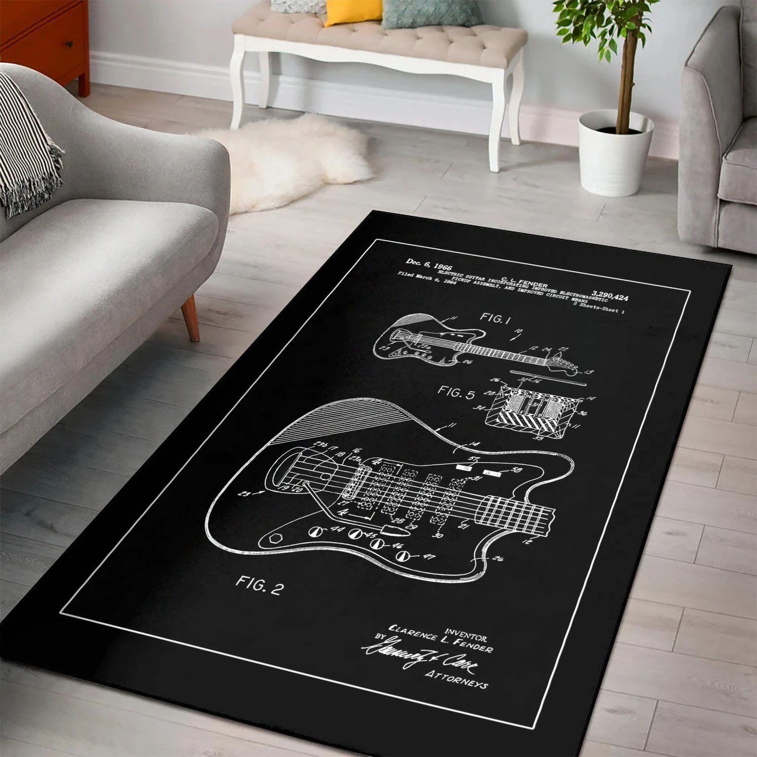 Fender Guitar Instrument Area Rug Gift for fans Home Decor - Indoor Outdoor Rugs