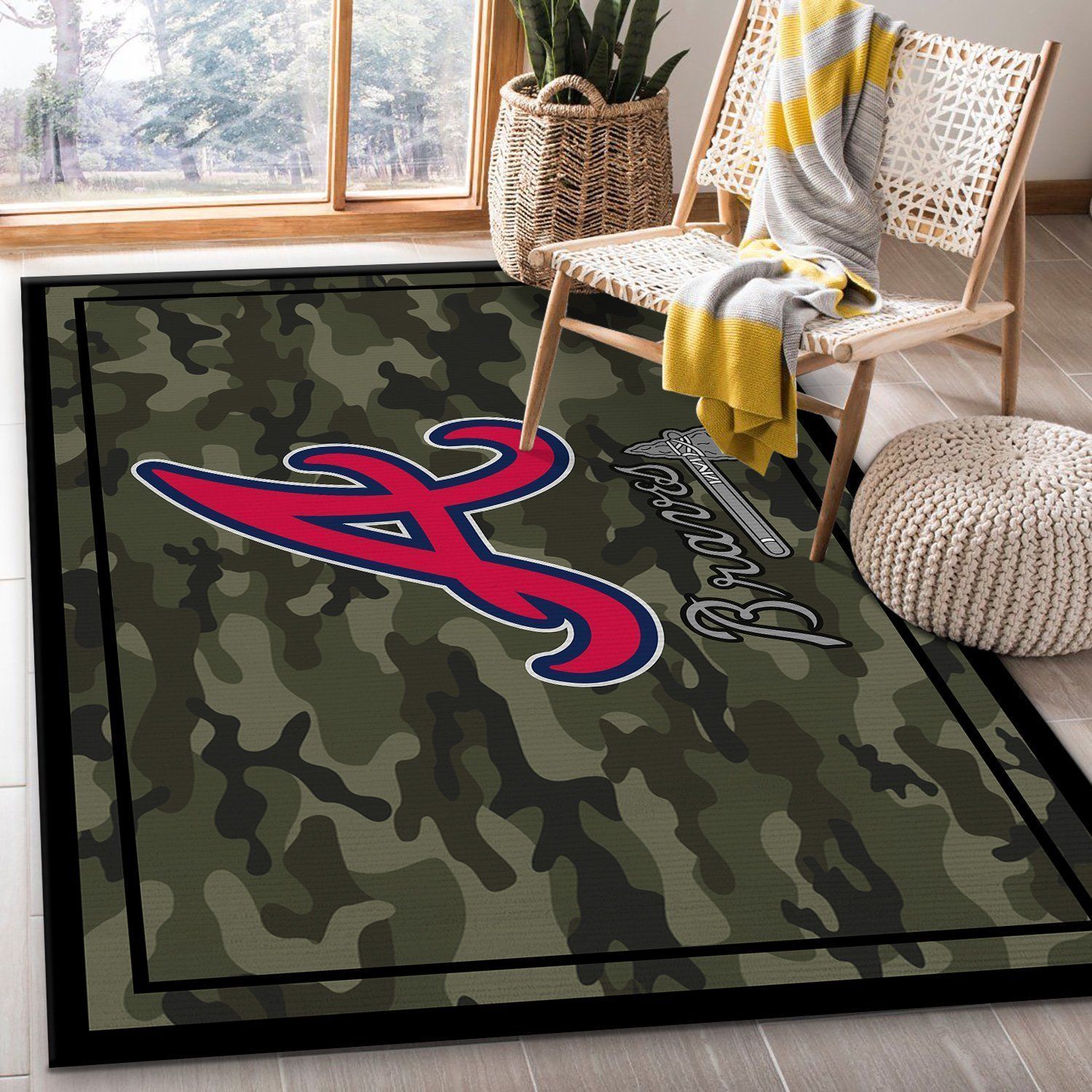 Atlanta Braves MLB Team Logo Camo Style Rug Room Carpet Custom Area Floor Home Decor - Indoor Outdoor Rugs