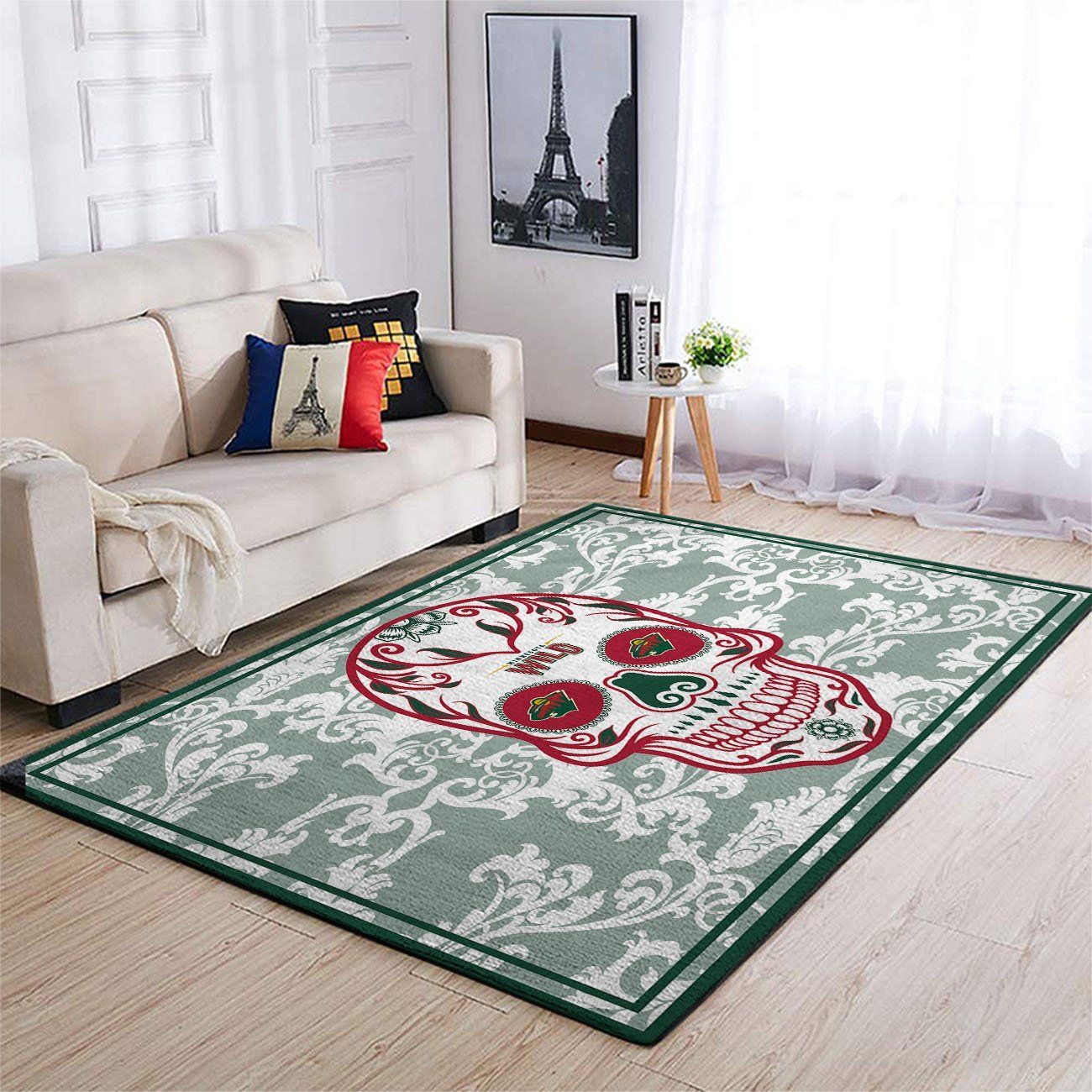 Minnesota Wild Nhl Team Logo Skull Flower Style Nice Gift Home Decor Rectangle Area Rug - Indoor Outdoor Rugs