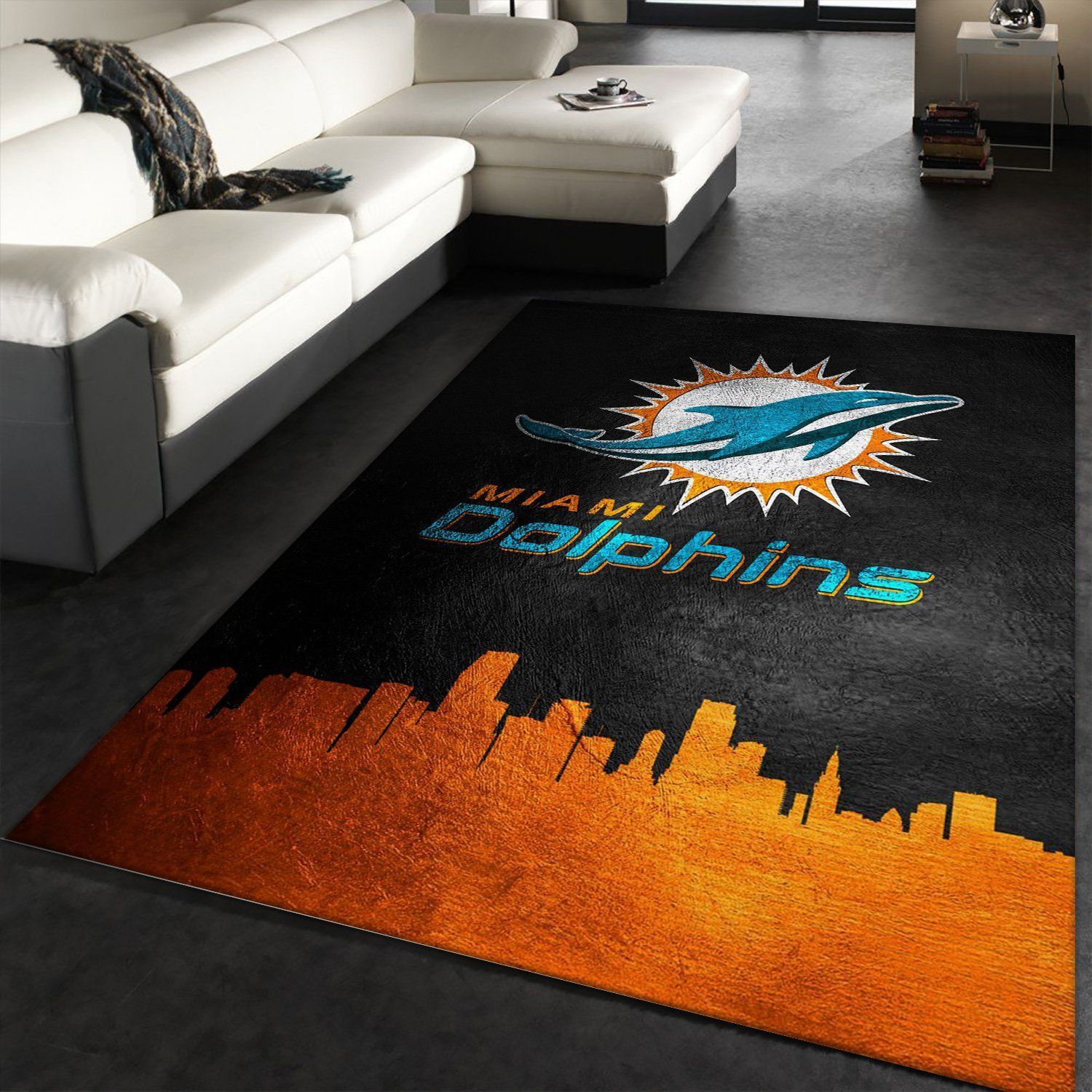 Miami Dolphins Skyline NFL Team Logos Area Rug, Living room and bedroom Rug, Home US Decor - Indoor Outdoor Rugs