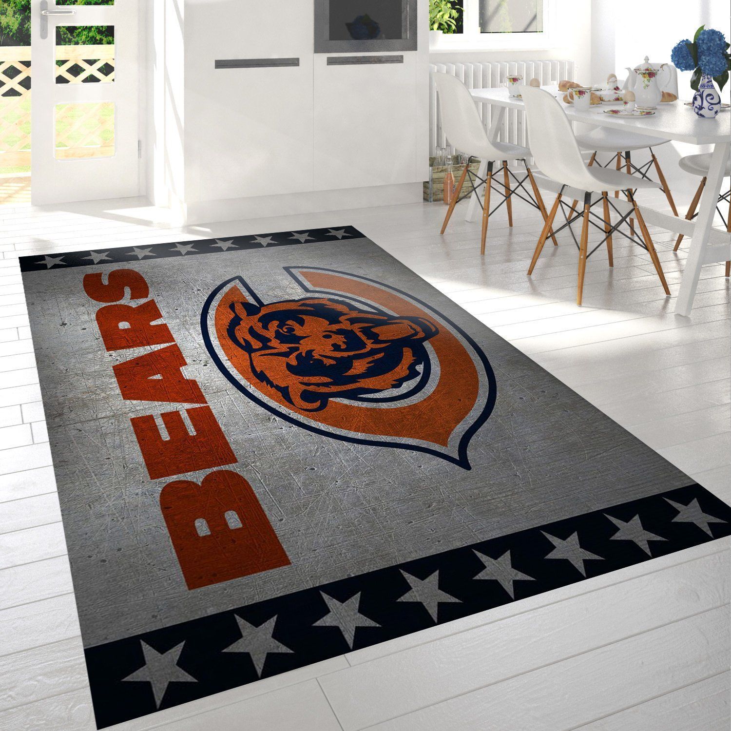 Chicago Bears Metal Banner Nfl Logo Area Rug For Gift Living Room Rug Home US Decor - Indoor Outdoor Rugs