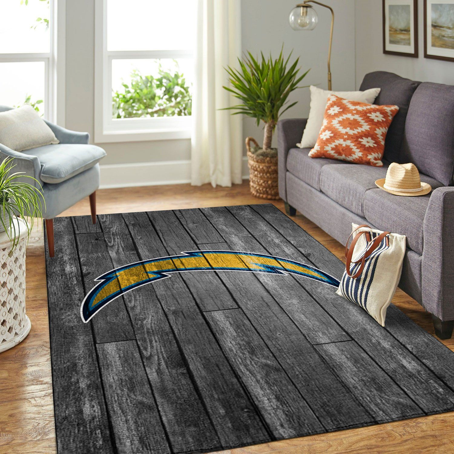 Los Angeles Chargers Nfl Team Logo Grey Wooden Style Style Nice Gift Home Decor Rectangle Area Rug - Indoor Outdoor Rugs