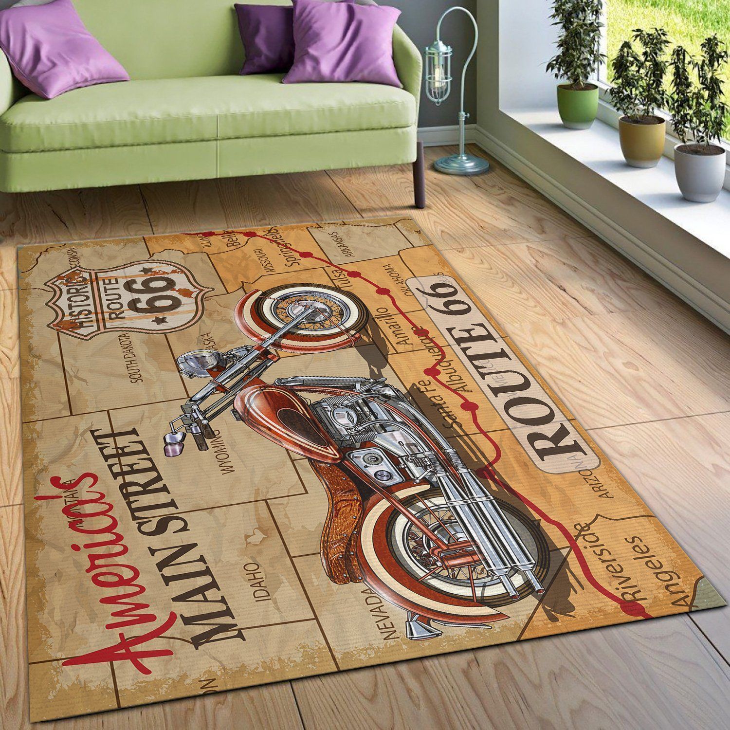 Route 66 Motorcycle Area Rugs Living Room Carpet FN161160 Christmas Gift Floor Decor The US Decor - Indoor Outdoor Rugs