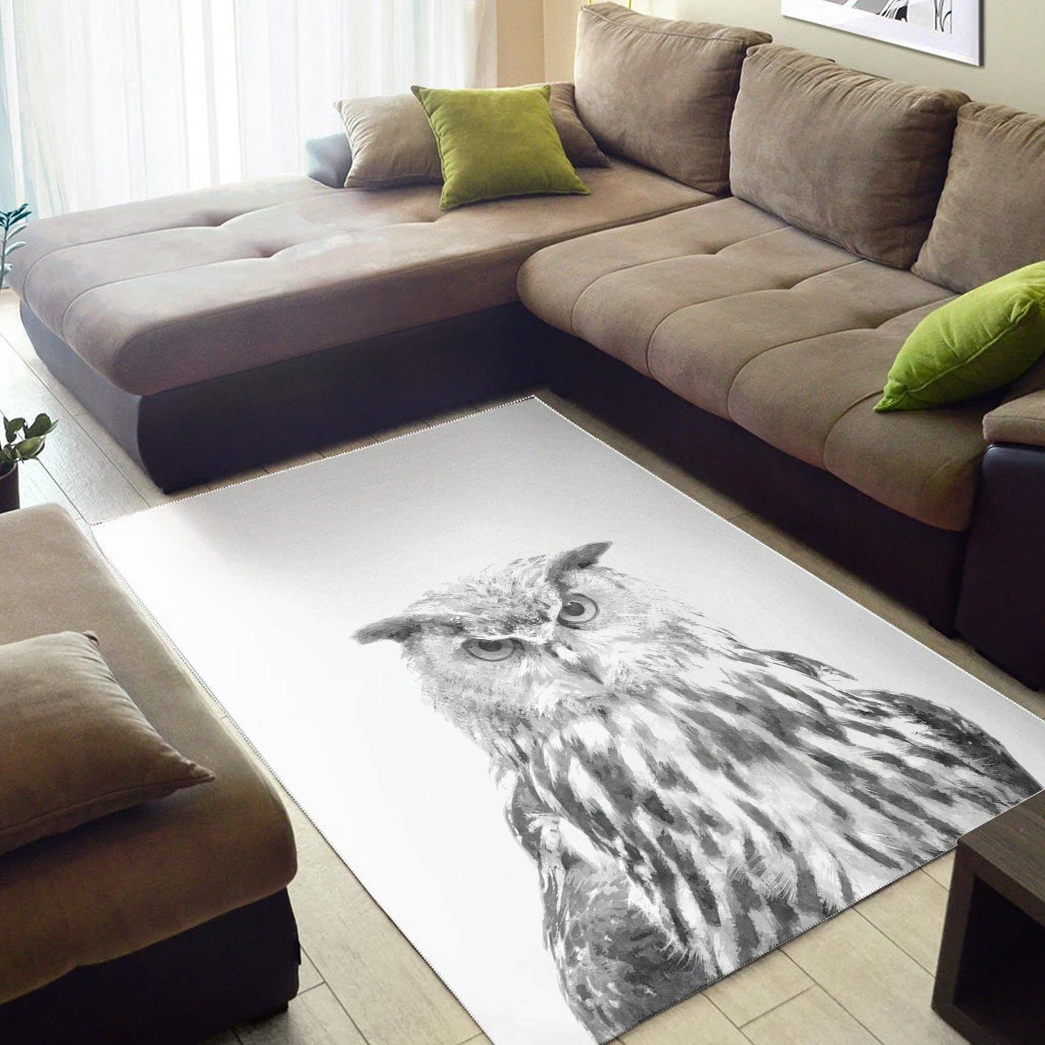 Black And White Owl  Living Room Area Rug,  Room Rugs, Floor Decor Home Decor - Indoor Outdoor Rugs