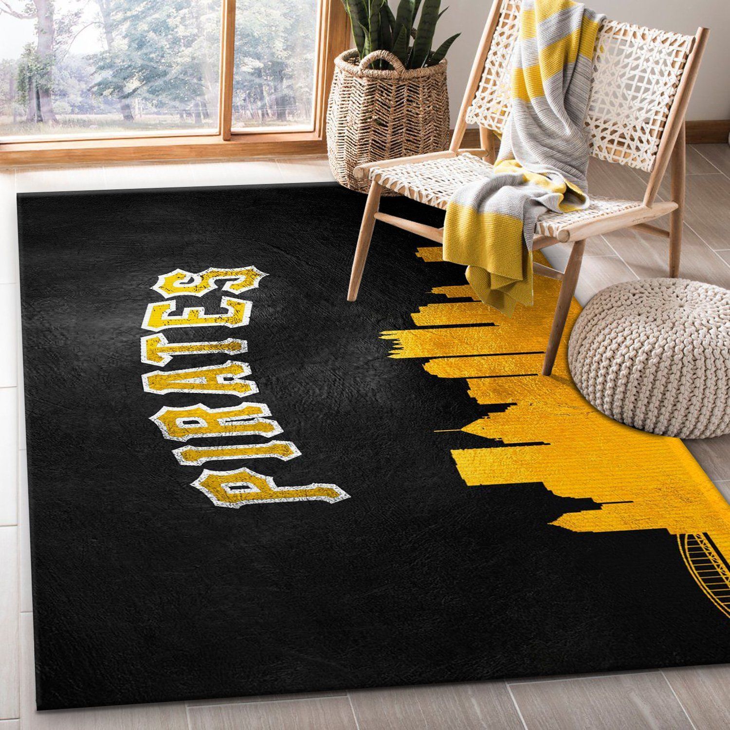 Pittsburgh Pirates Skyline MLB Team Area Rug, Kitchen Rug, Christmas Gift US Decor - Indoor Outdoor Rugs