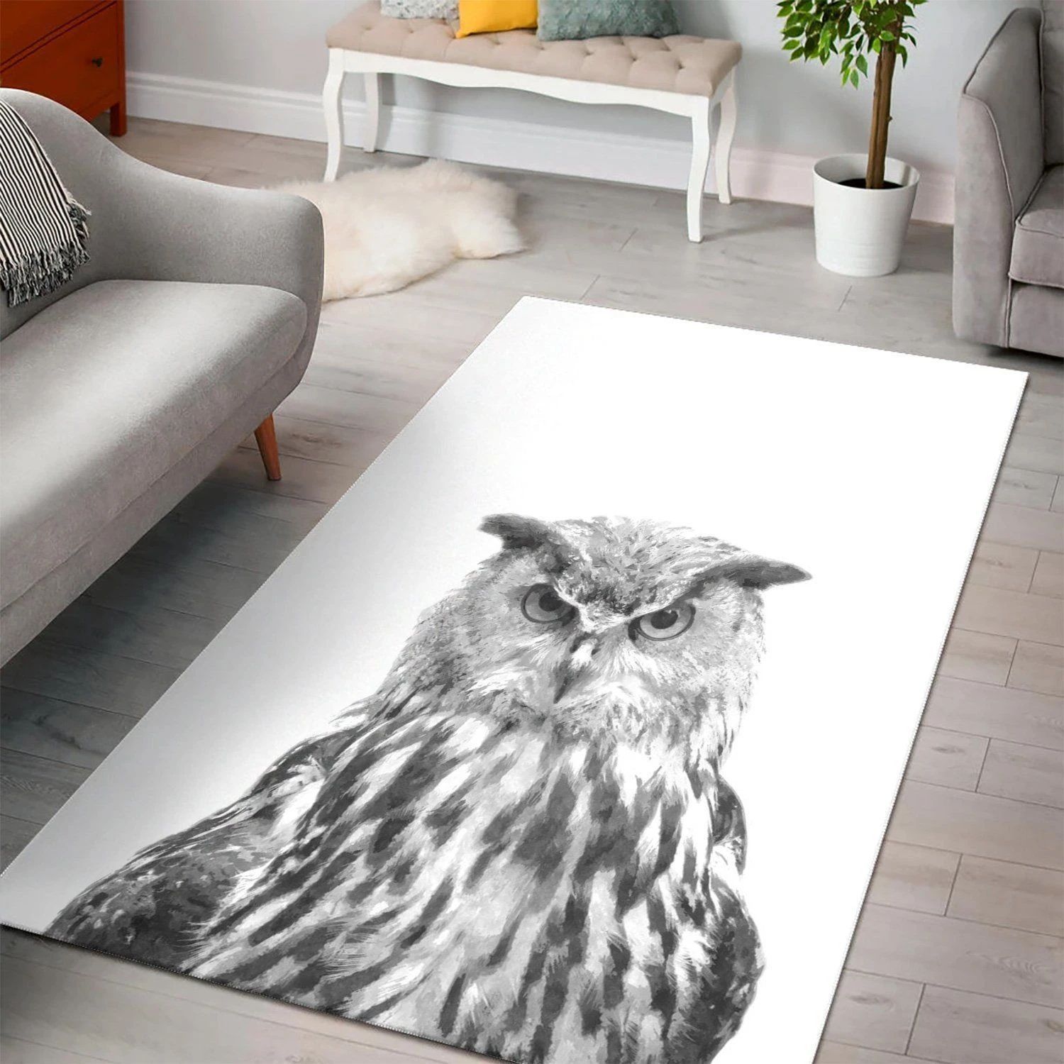 Black And White Owl  Living Room Area Rug,  Room Rugs, Floor Decor Home Decor - Indoor Outdoor Rugs