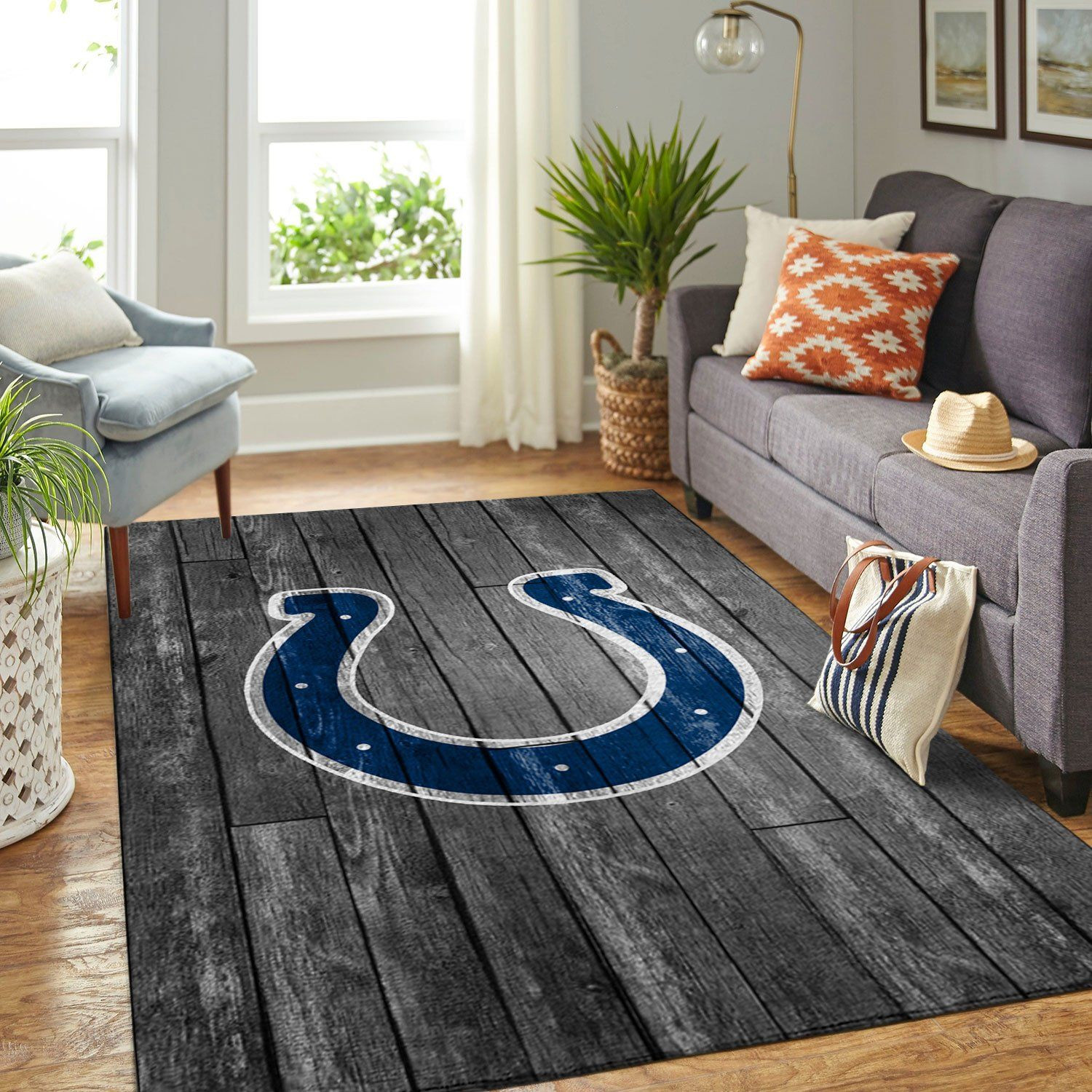 Indianapolis Colts Nfl Team Logo Grey Wooden Style Style Nice Gift Home Decor Rectangle Area Rug - Indoor Outdoor Rugs