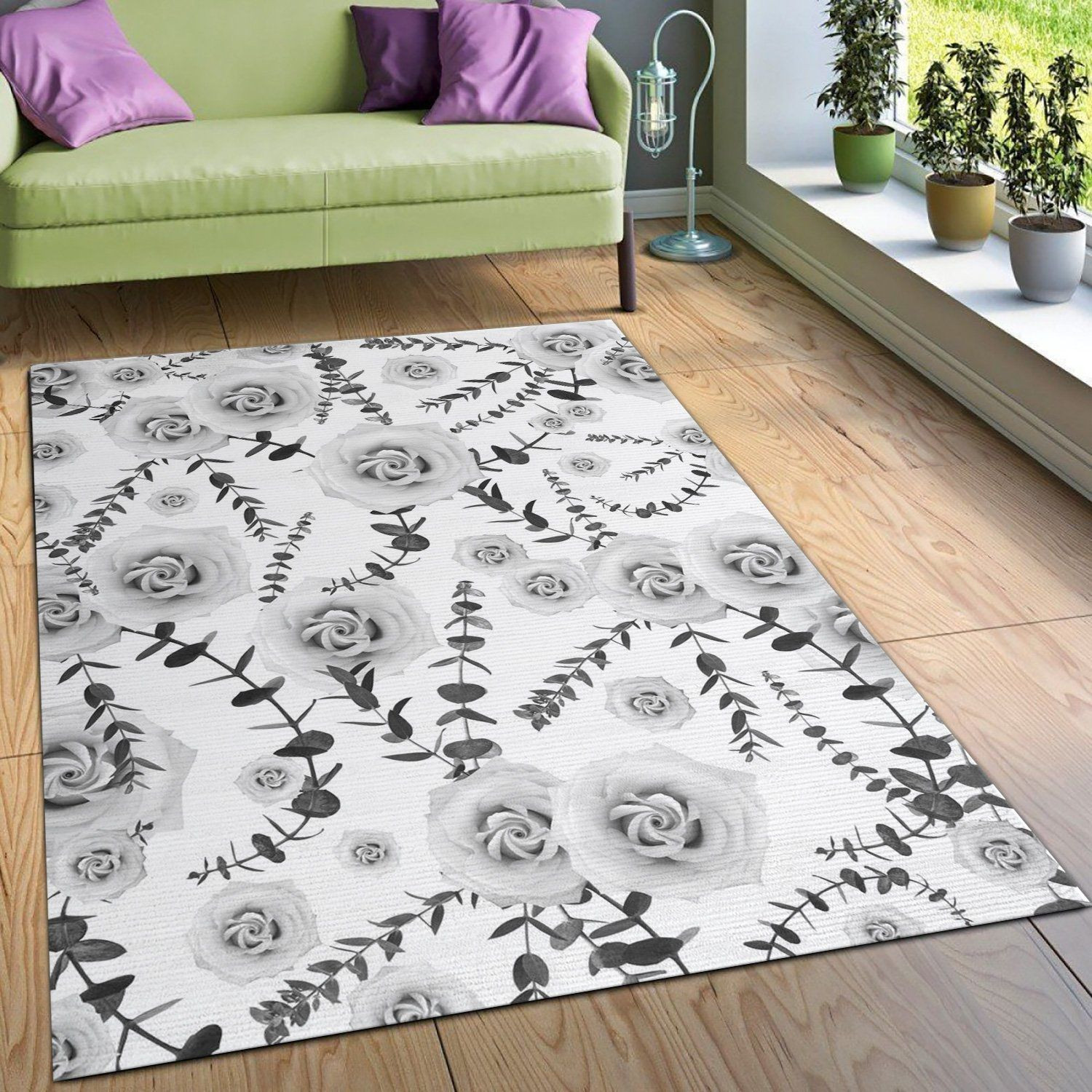 Black White Beauty Rose 1 Area Rug For Christmas, Kitchen Rug, US Gift Decor - Indoor Outdoor Rugs