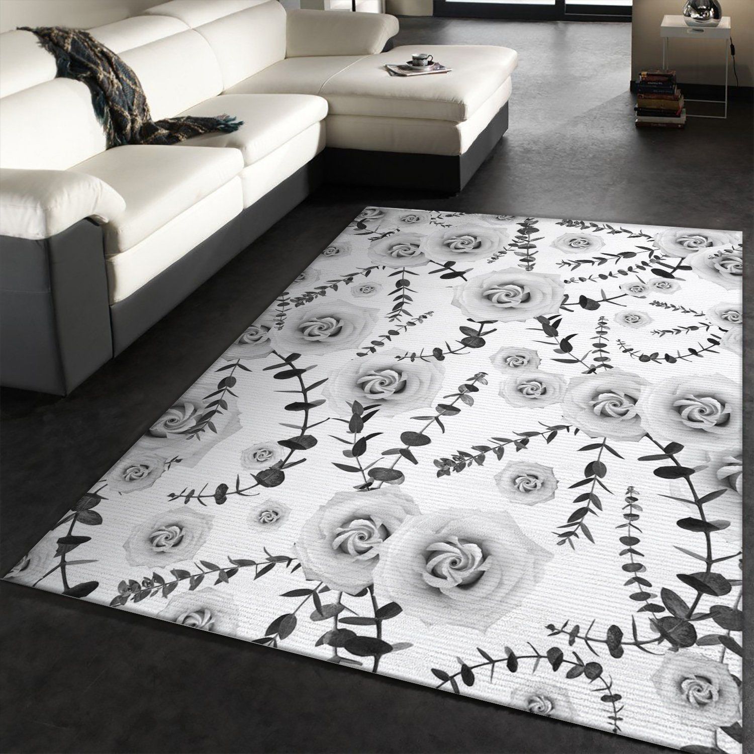 Black White Beauty Rose 1 Area Rug For Christmas, Kitchen Rug, US Gift Decor - Indoor Outdoor Rugs