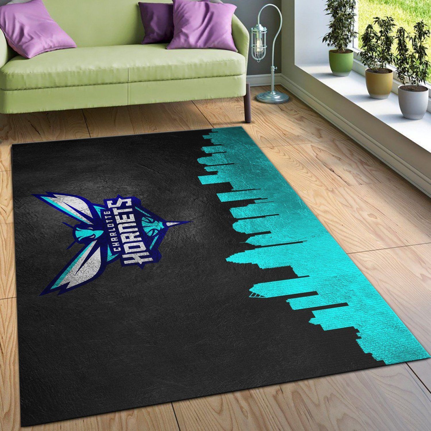 Charlotte Hornets Skyline Area Rug, Living room and bedroom Rug, Home Decor Floor Decor - Indoor Outdoor Rugs