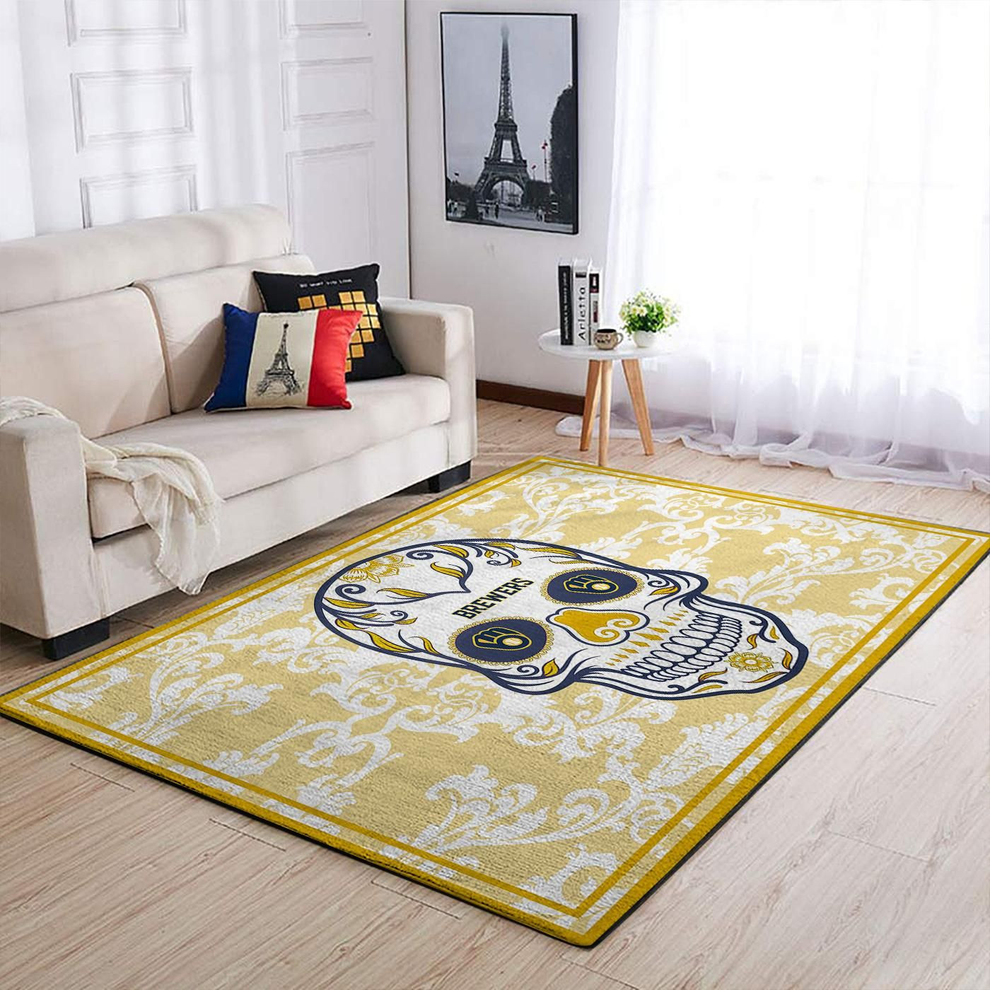 Milwaukee Brewers Mlb Team Logo Skull Style Nice Gift Home Decor Rectangle Area Rug - Indoor Outdoor Rugs